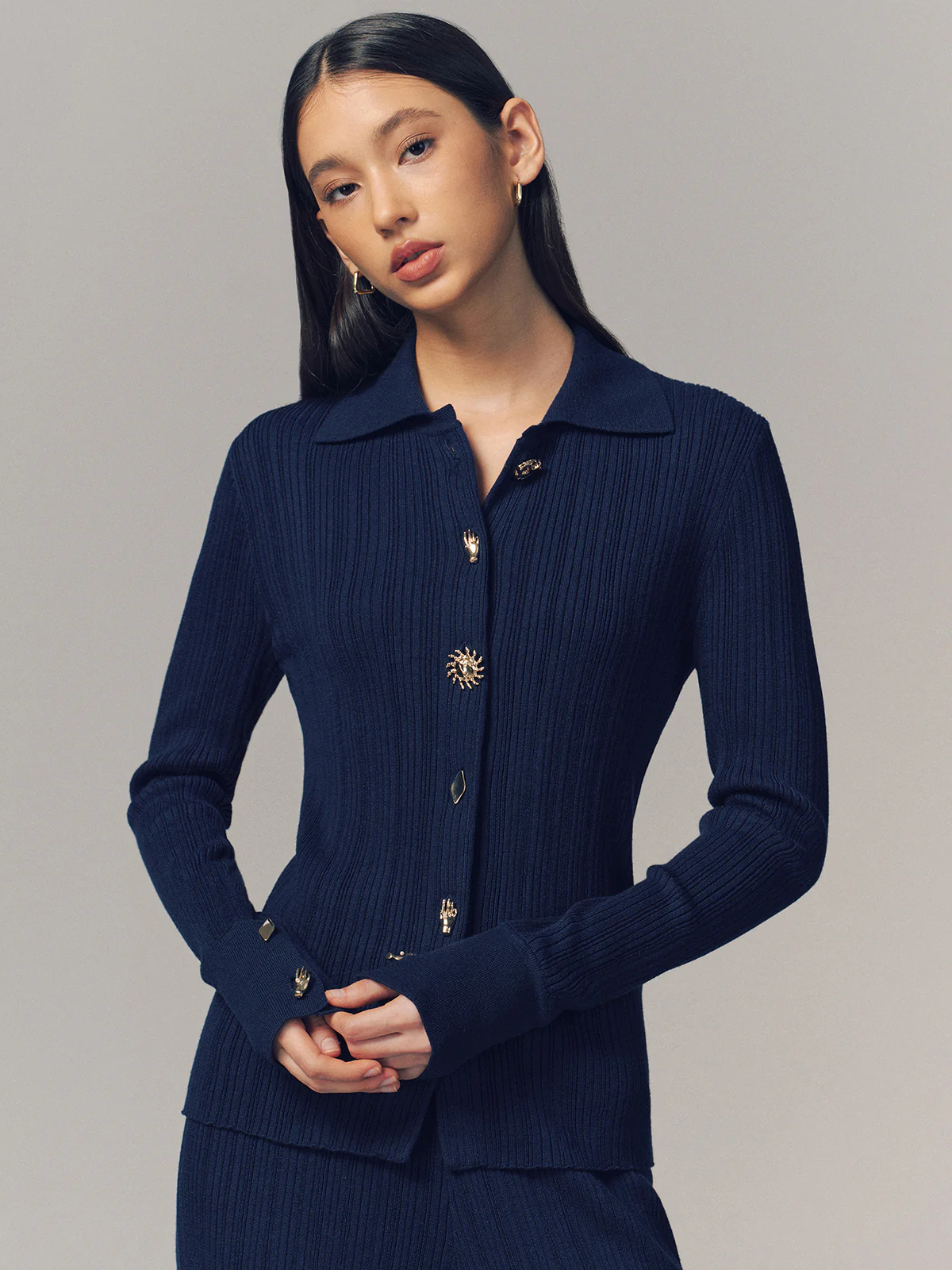 Textured Wool-Blend Collared Cardigan