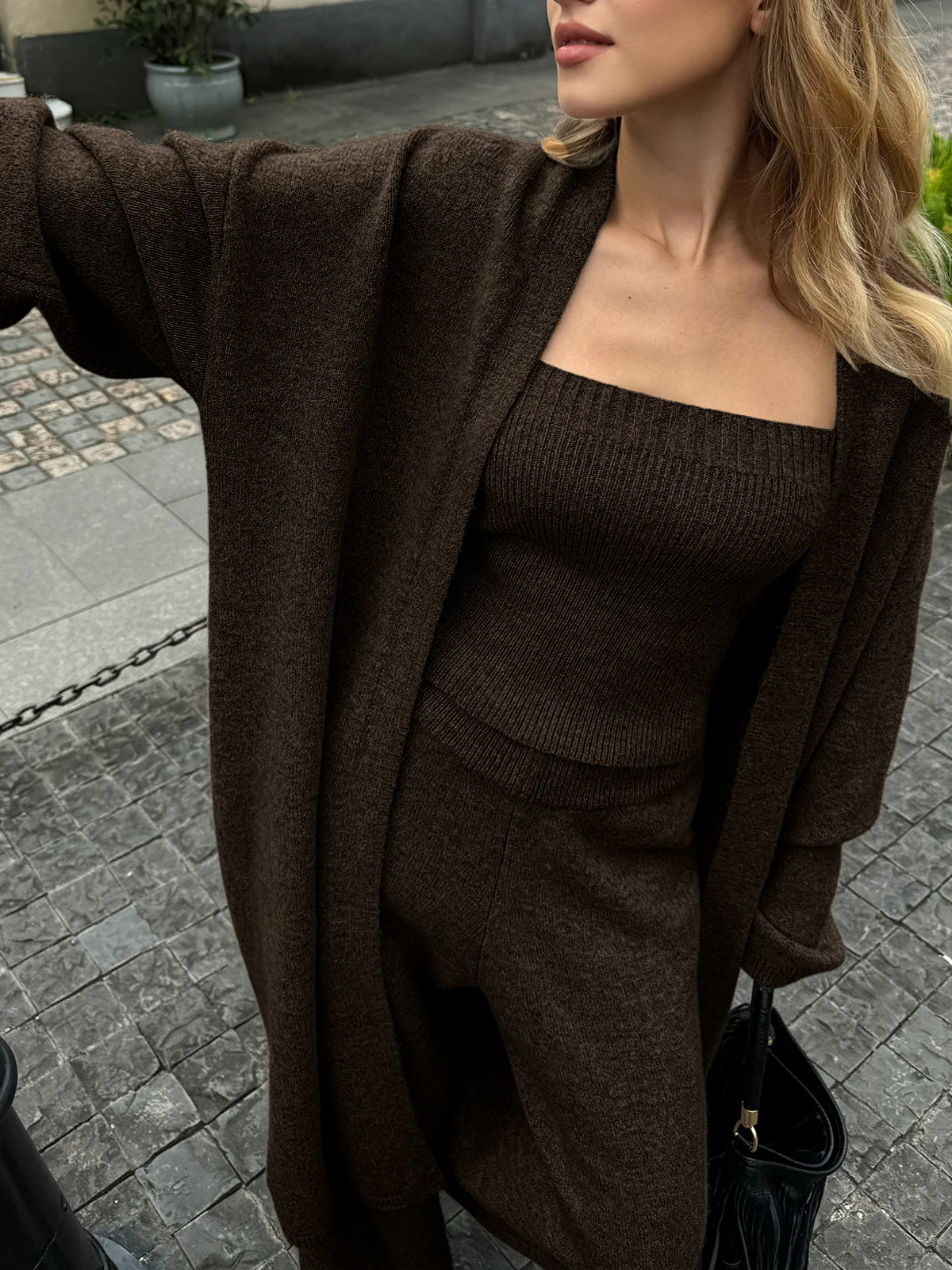 Three-Piece Knit Bustier Cardigan Pants Set - Image 7