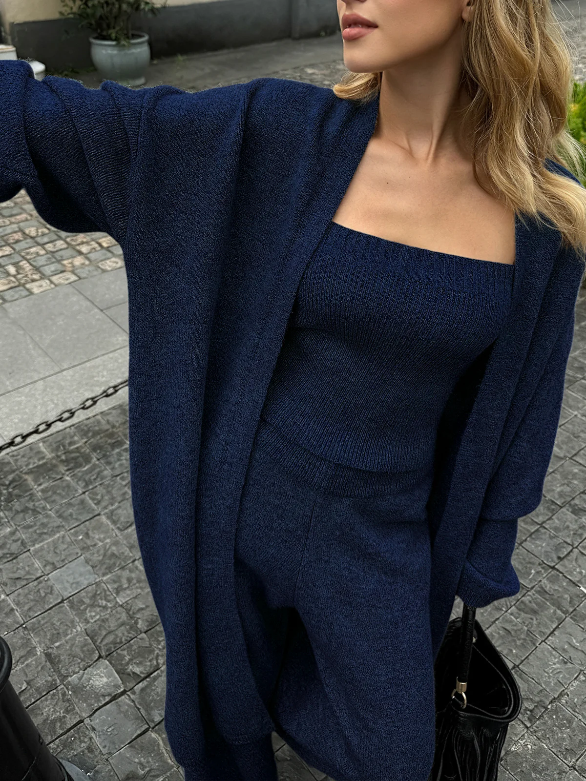 Three-Piece Knit Bustier Cardigan Pants Set - Image 9