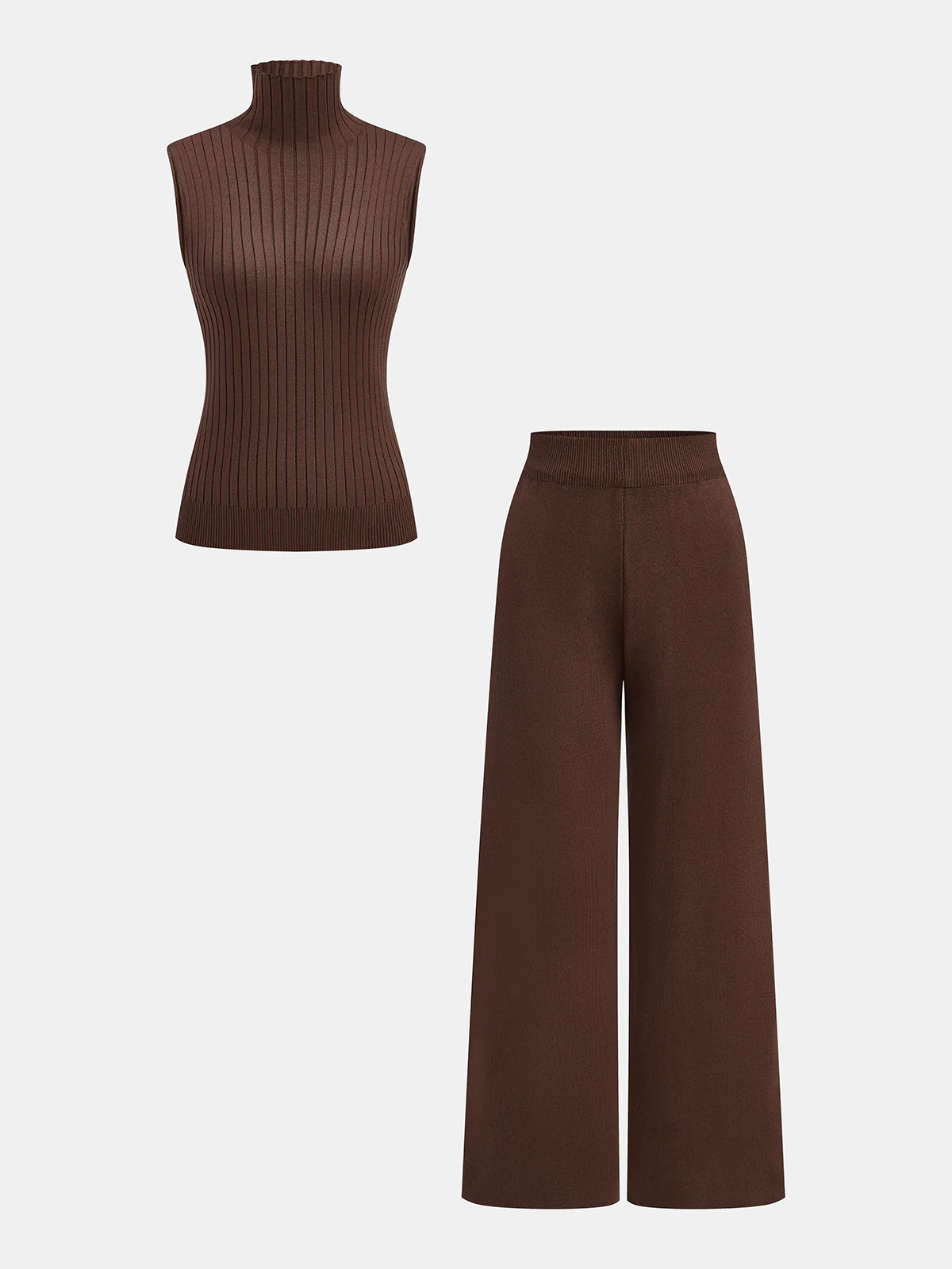 Three-Piece Knit Turtleneck Top Cardigan Pants Set - Image 2