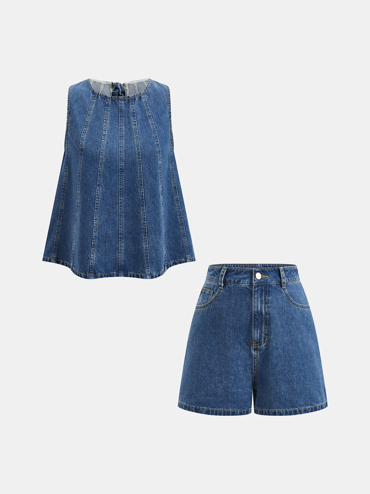 Tie-Back Denim Sleeveless Top & Shorts Set - Image 2