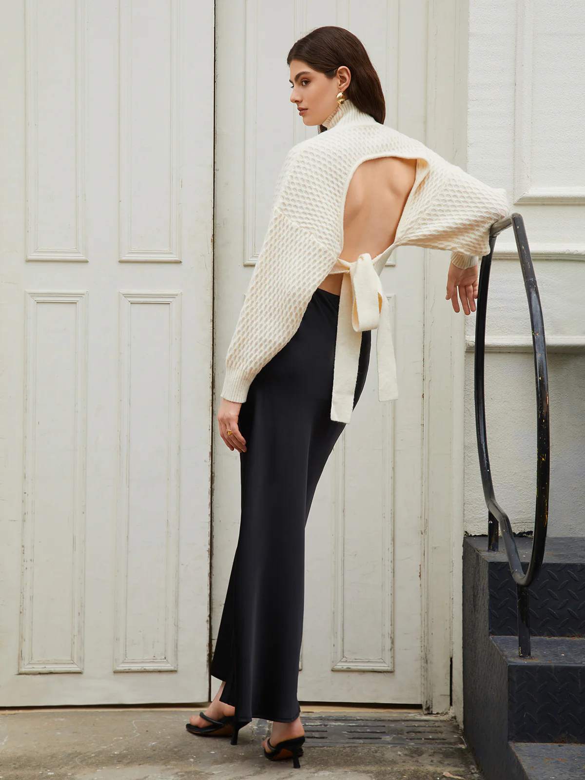 Tie Back Mock Neck Sweater - Image 4