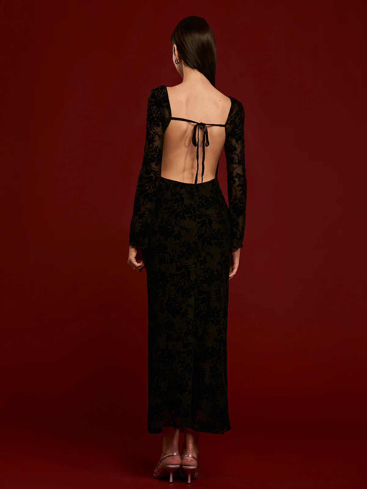 Tie Backless Velvet Dress - Image 3