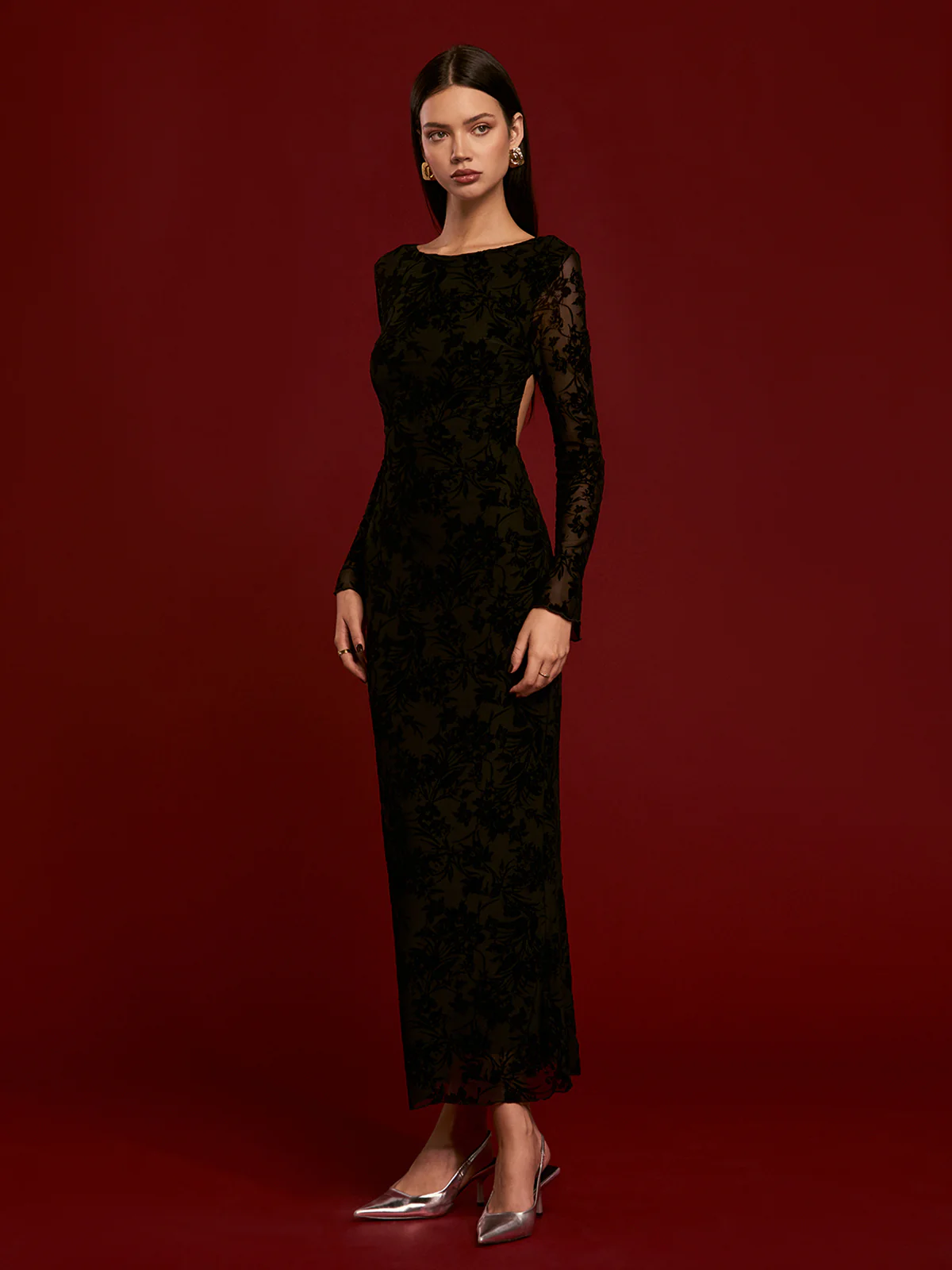 Tie Backless Velvet Dress - Image 6