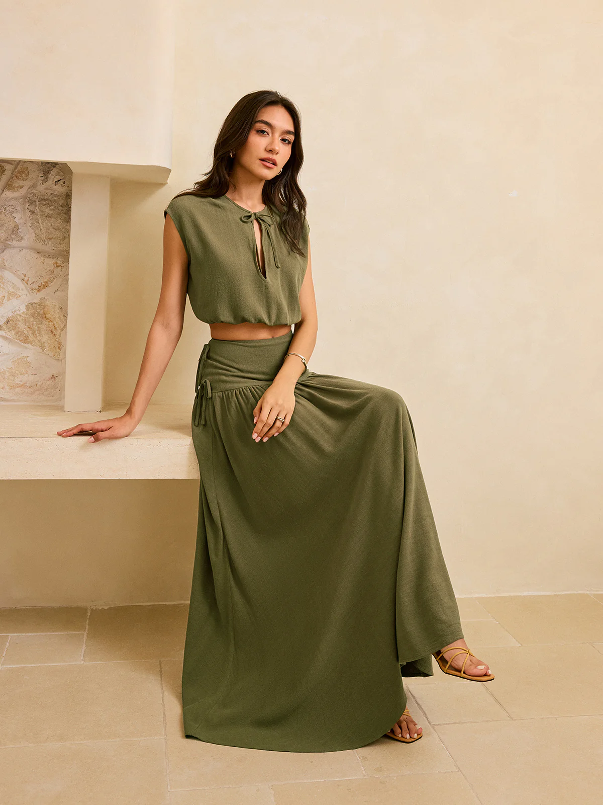 Tie-Detail Crop Top and Maxi Ruffled Skirt Set - Image 2