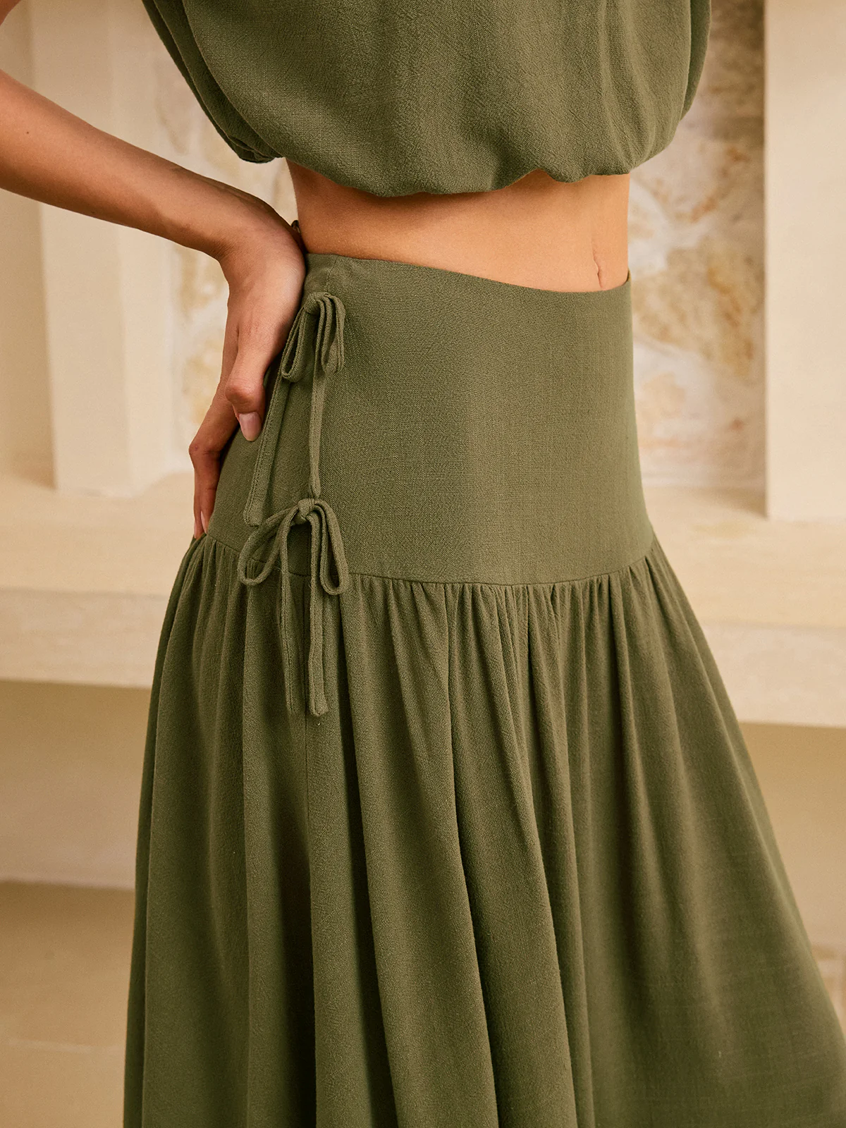 Tie-Detail Crop Top and Maxi Ruffled Skirt Set - Image 5