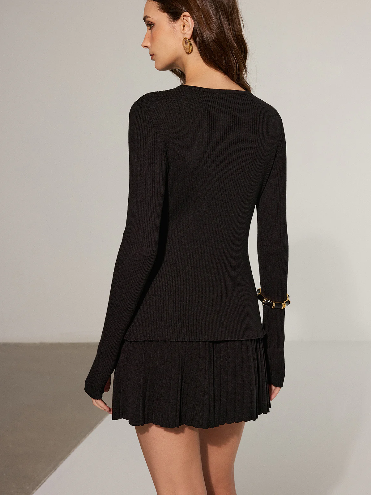 Tie Detail Cut-Out Knit Top and Mini Skirt Set - Image 7