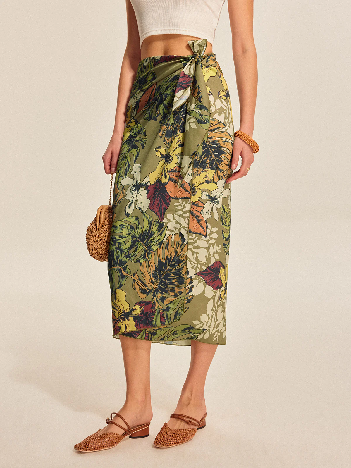 Tie Detail Floral Print Wrap Skirt - Image 5