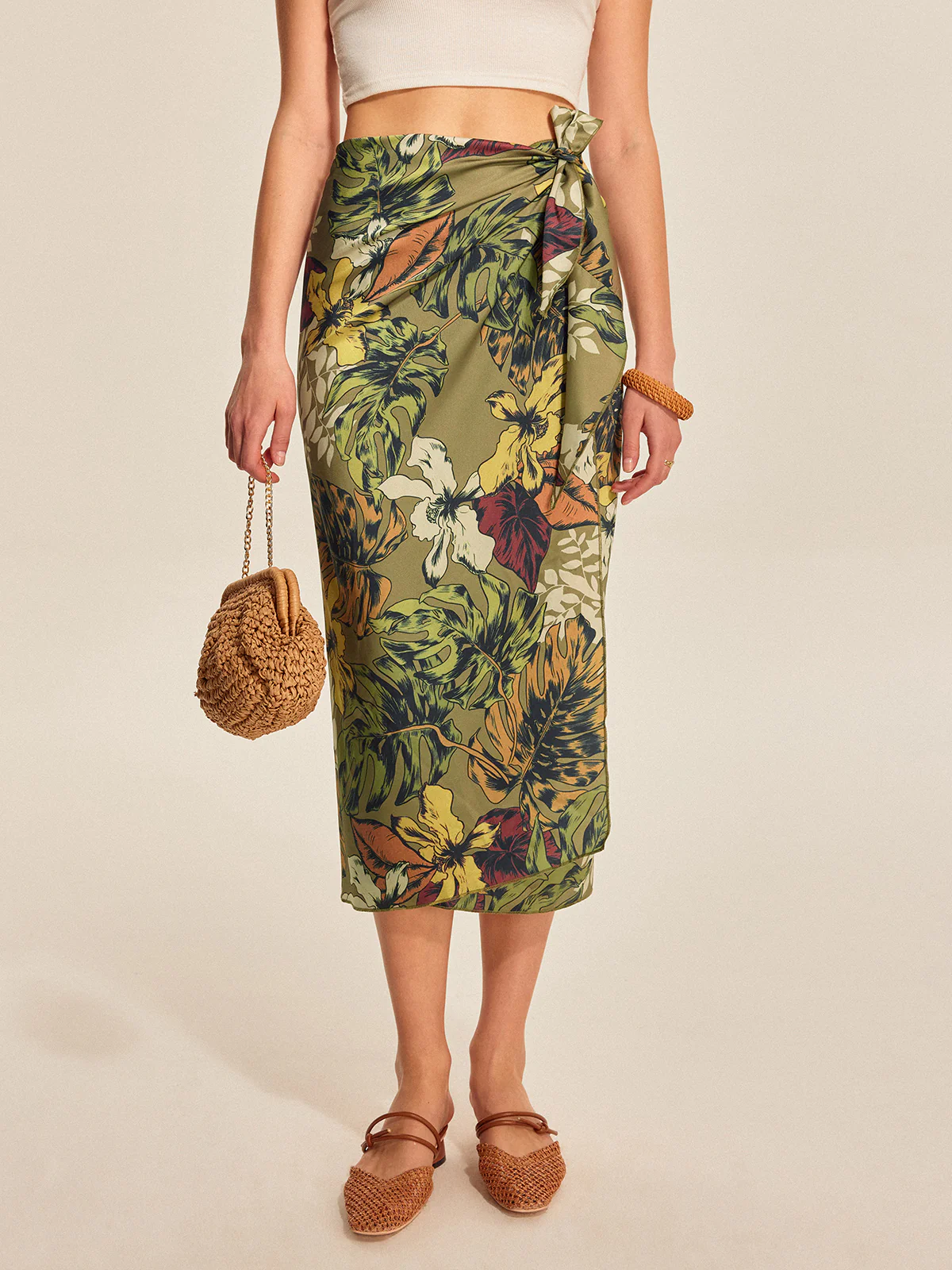 Tie Detail Floral Print Wrap Skirt - Image 6