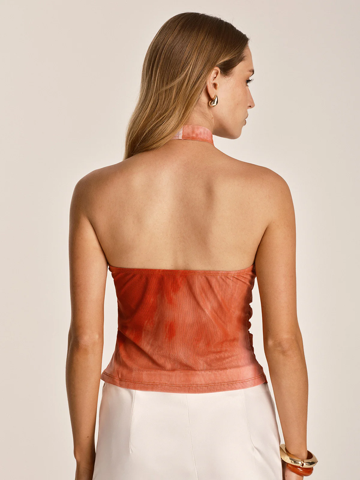 Tie Dye Cowl Neck Halter Mesh Top - Image 3