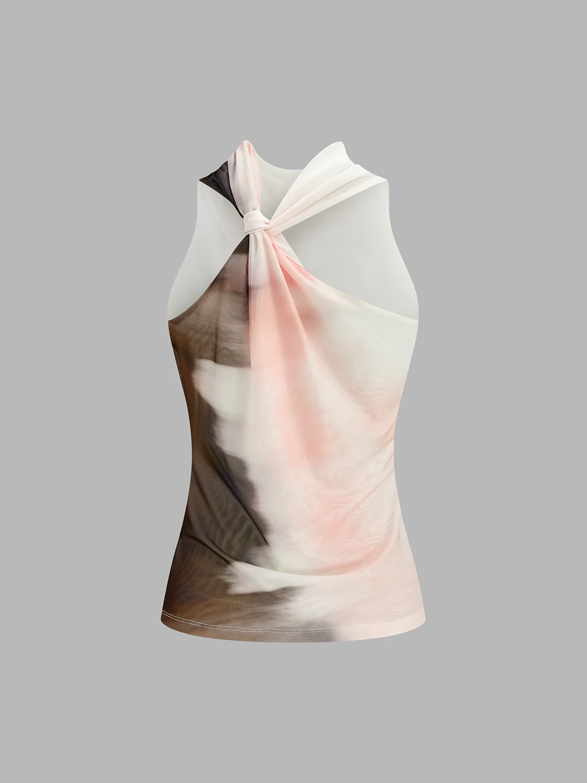 Tie-Dye Mesh Cowl Neck Sleeveless Top - Image 3