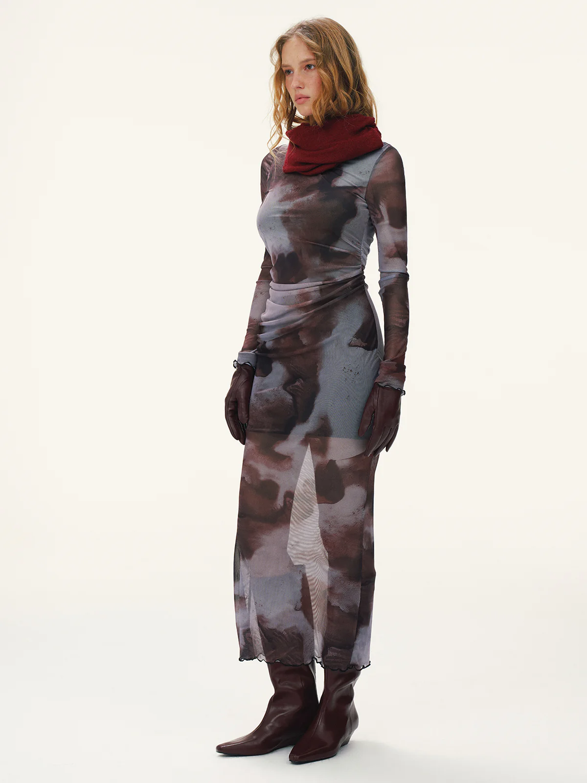 Tie-Dye Mesh Long Sleeve Maxi Dress - Image 3
