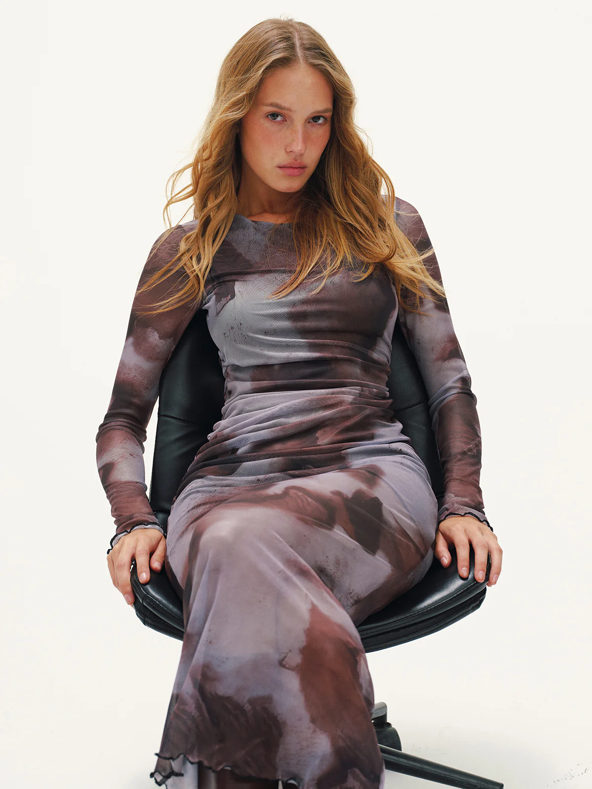 Tie-Dye Mesh Long Sleeve Maxi Dress - Image 5