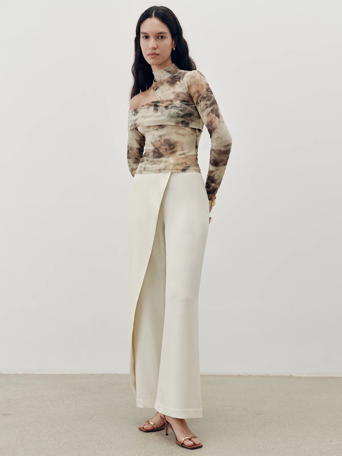 Tie-Dye Mesh One-Shoulder Long Sleeve Top - Image 4
