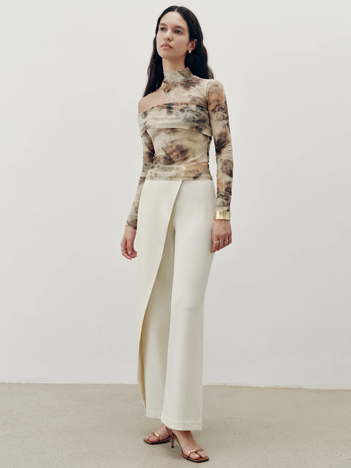 Tie-Dye Mesh One-Shoulder Long Sleeve Top - Image 5