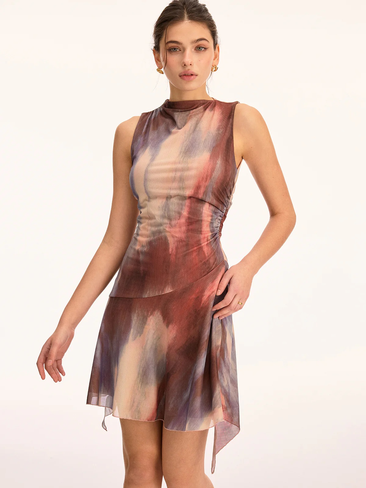 Tie Dye Ruched Sleeveless Midi Dress - Image 3