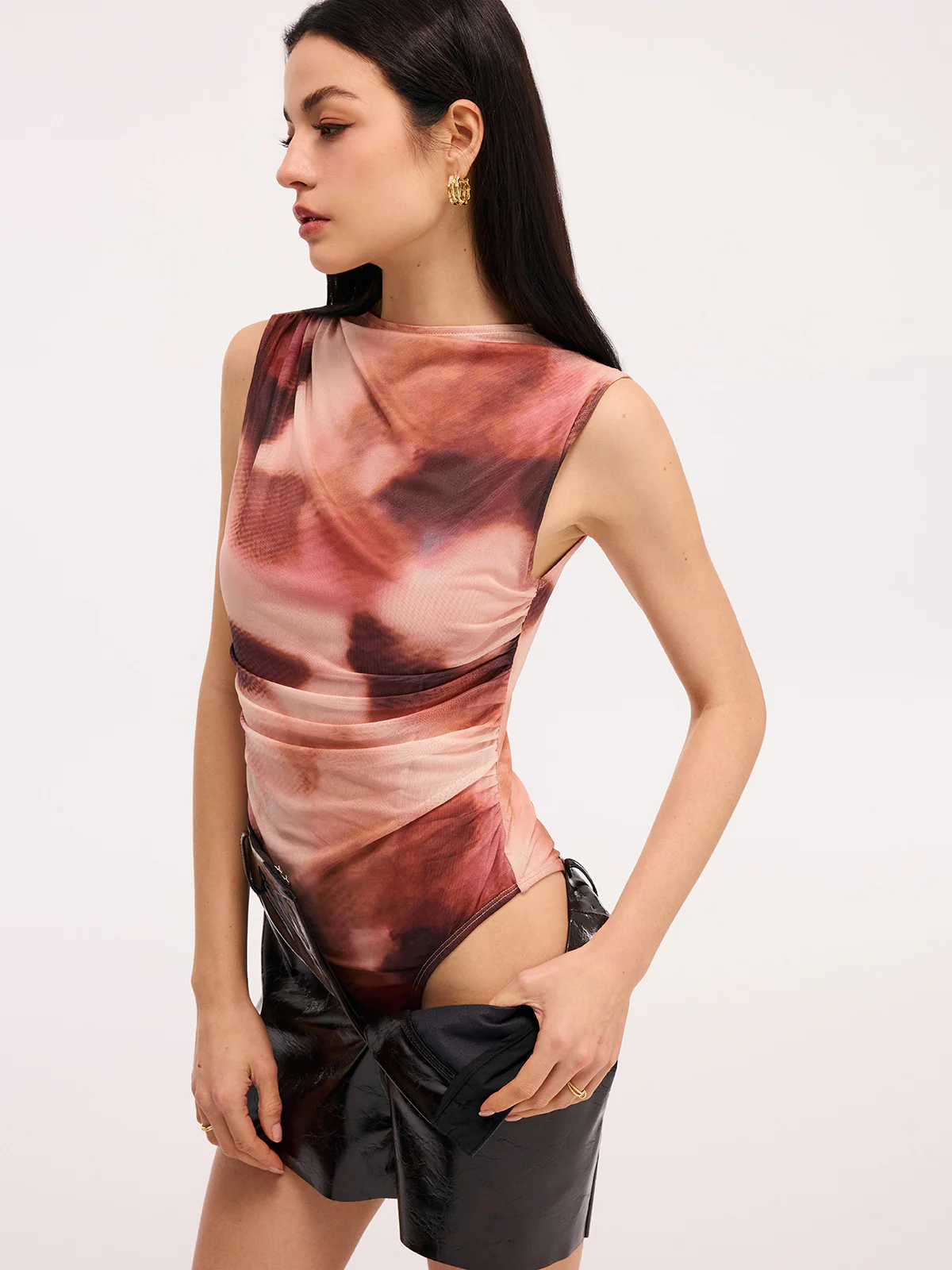 Tie-Dye Sleeveless Ruched Bodysuit - Image 5