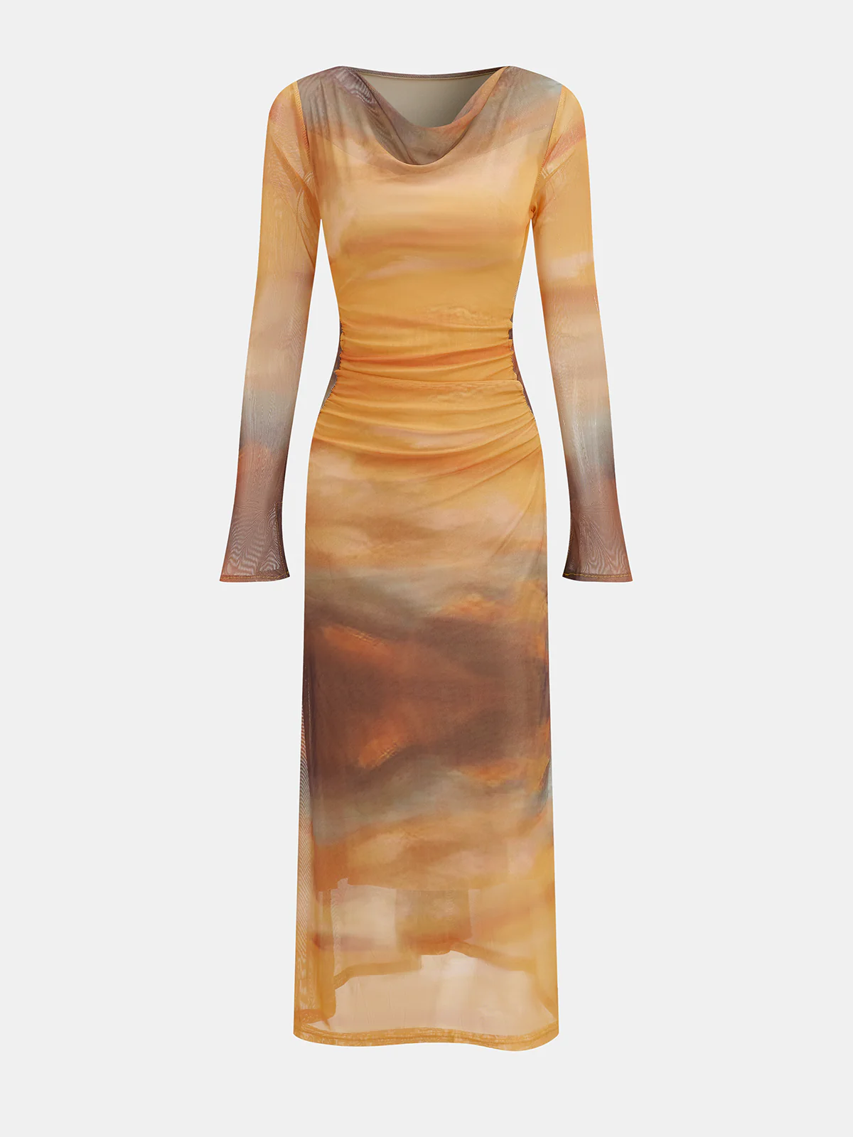 Tie-Dye Sunset-Print Mesh Midi Dress - Image 3