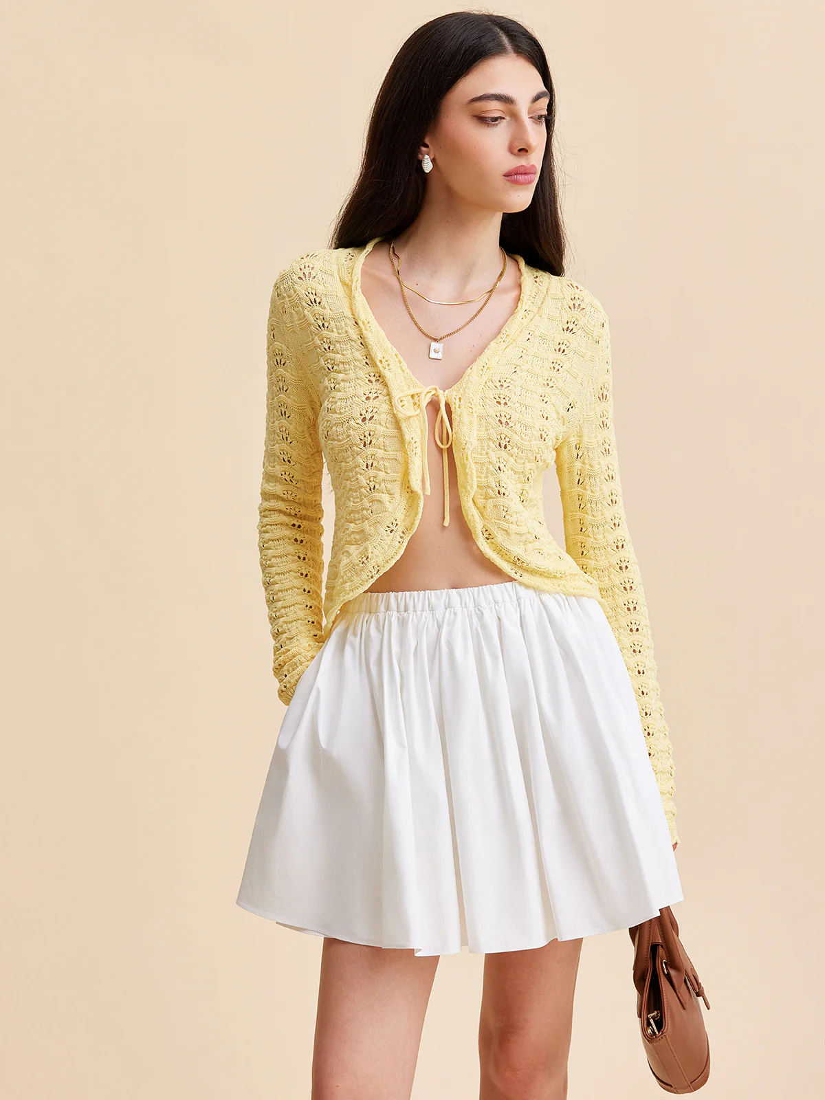 Tie-Front Crochet Knit Cardigan - Image 2