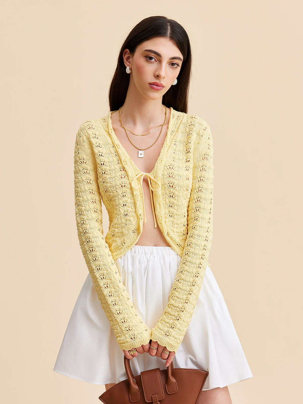 Tie-Front Crochet Knit Cardigan - Image 3