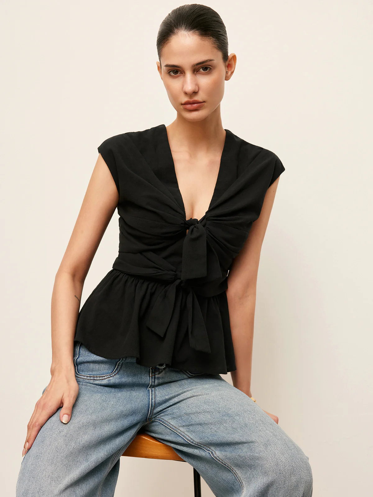 Tie-Front Peplum Top - Image 5
