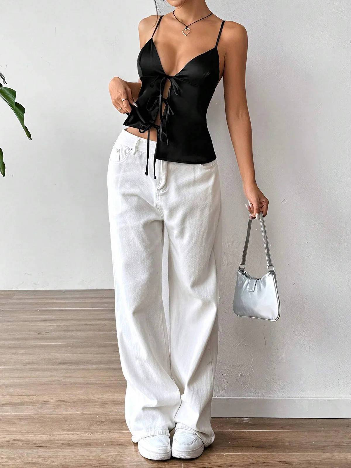 Tie Front Satin Cami Top - Image 3