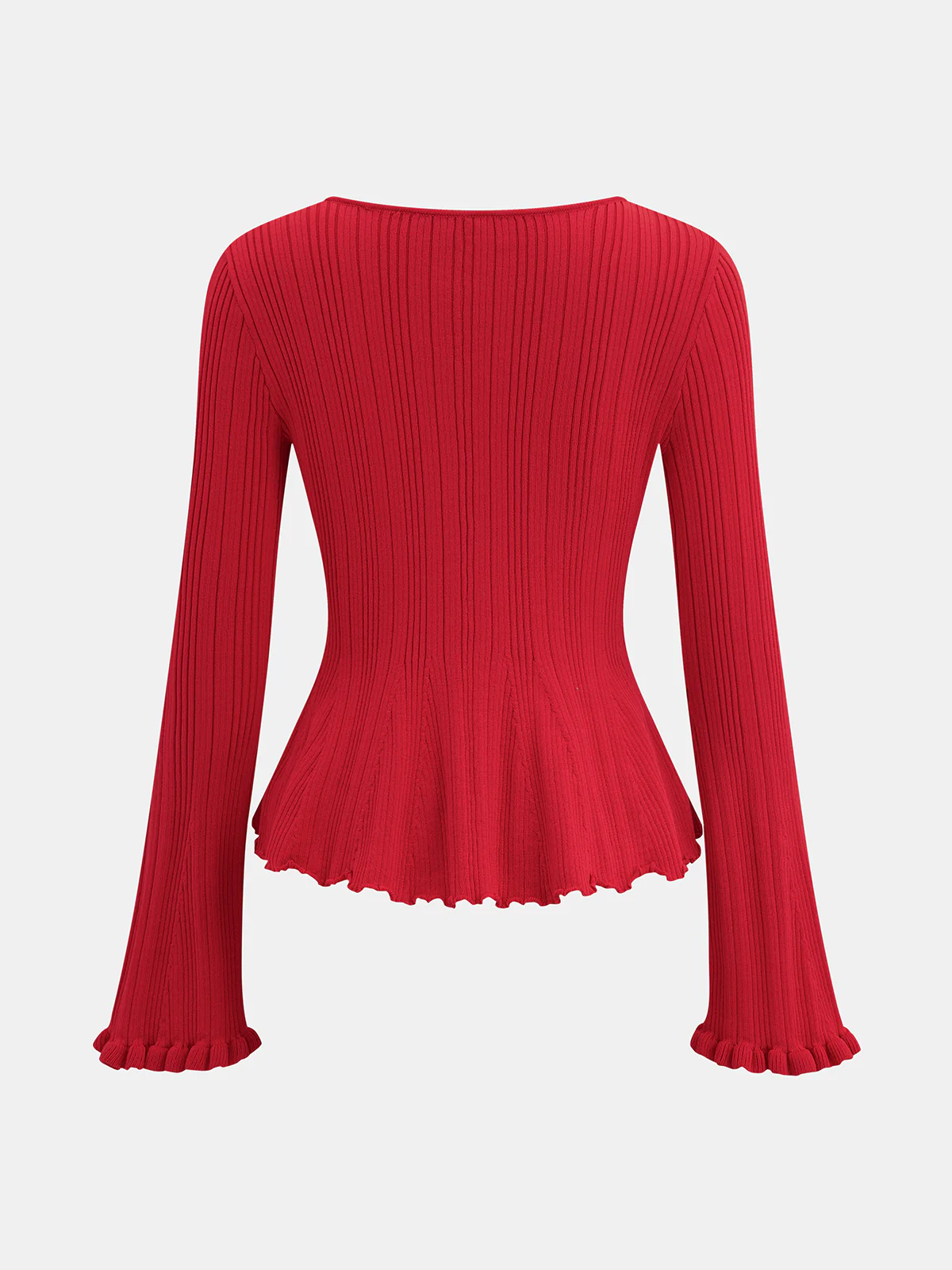 Tie-Front Texture Knit Peplum Top - Image 2