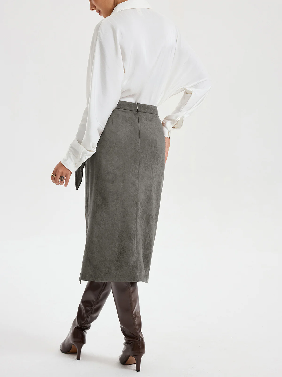 Tie Knot Suede Effect Midi Skirt - Image 12
