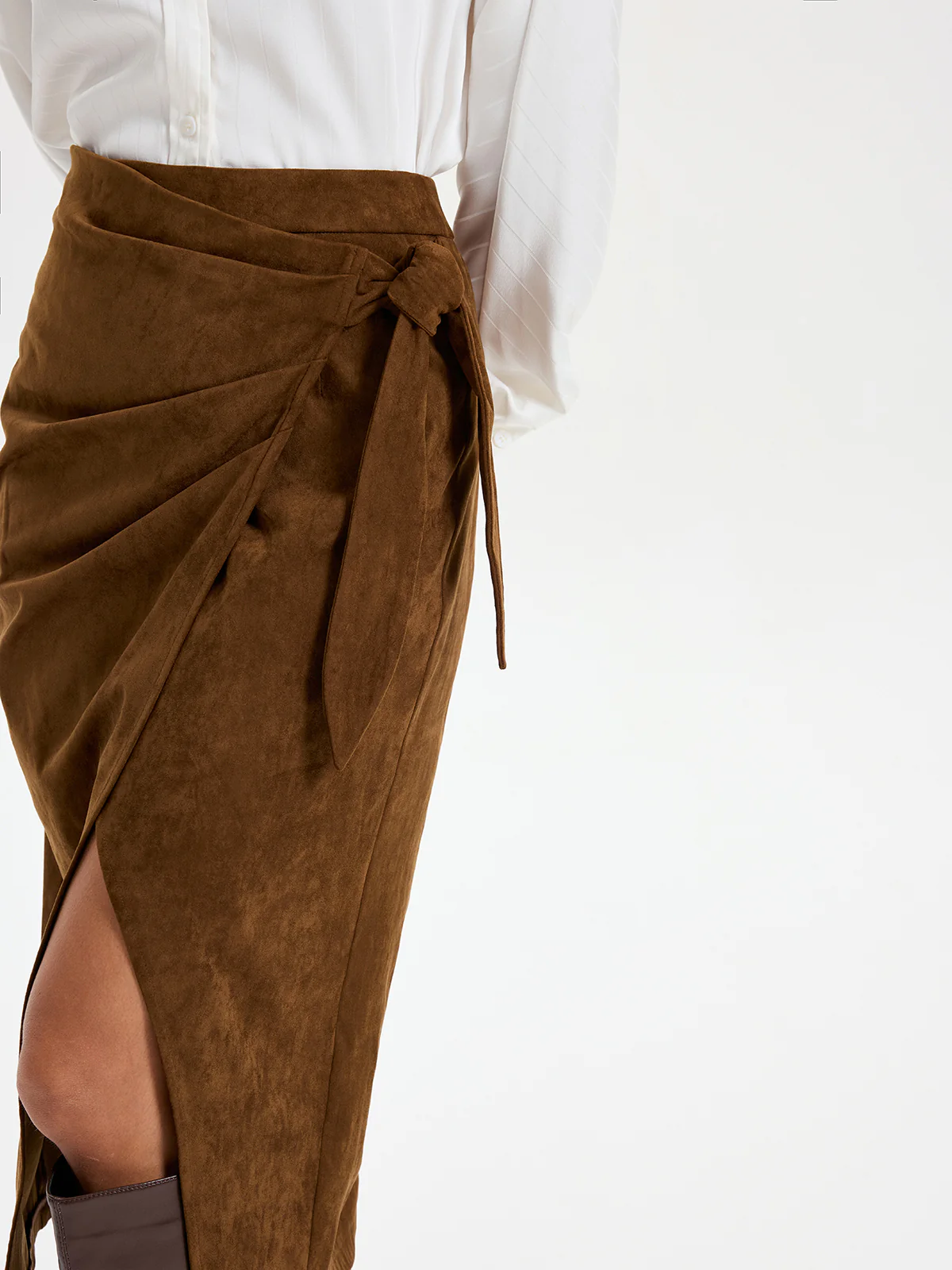 Tie Knot Suede Effect Midi Skirt - Image 4