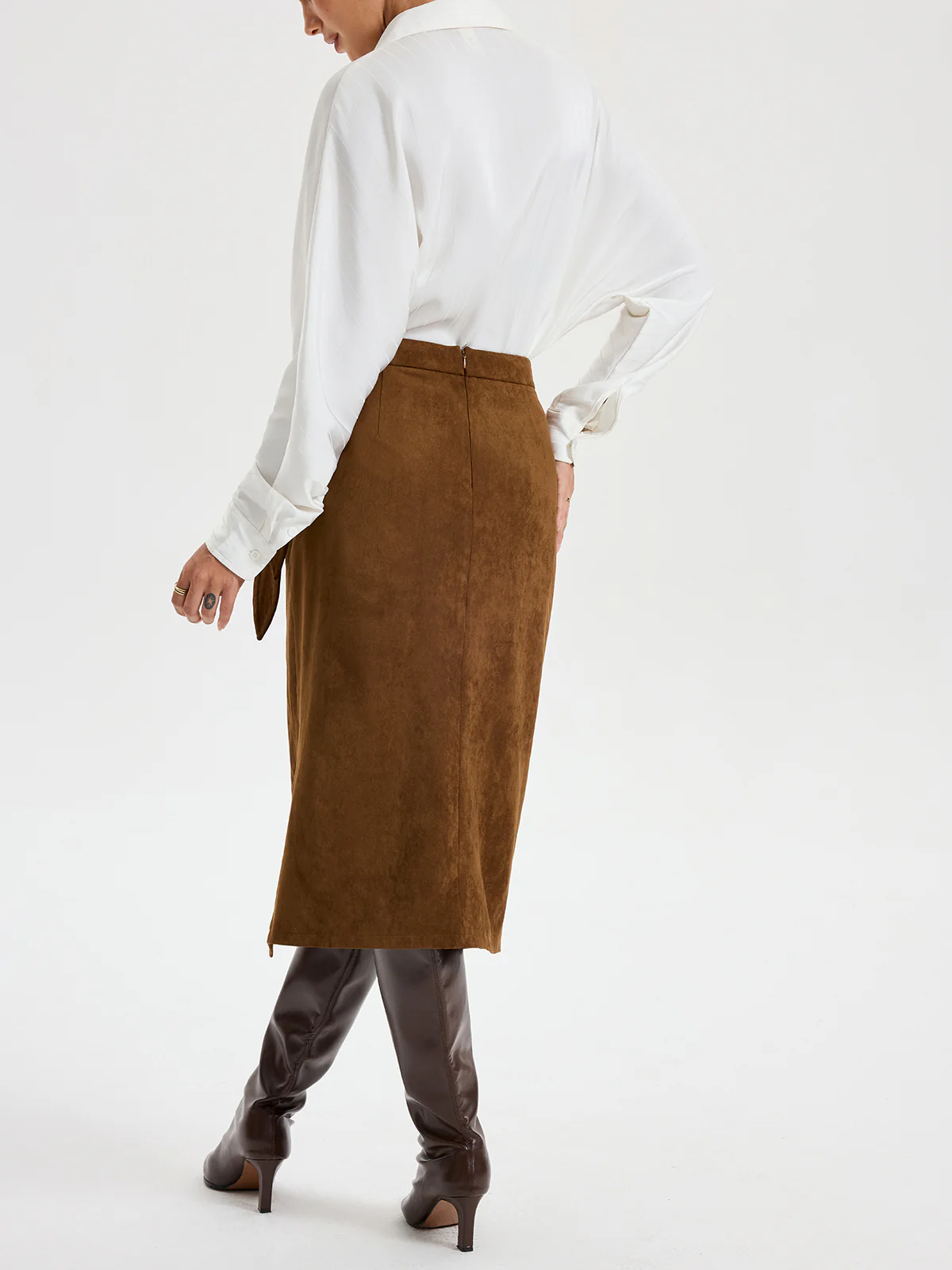 Tie Knot Suede Effect Midi Skirt - Image 5