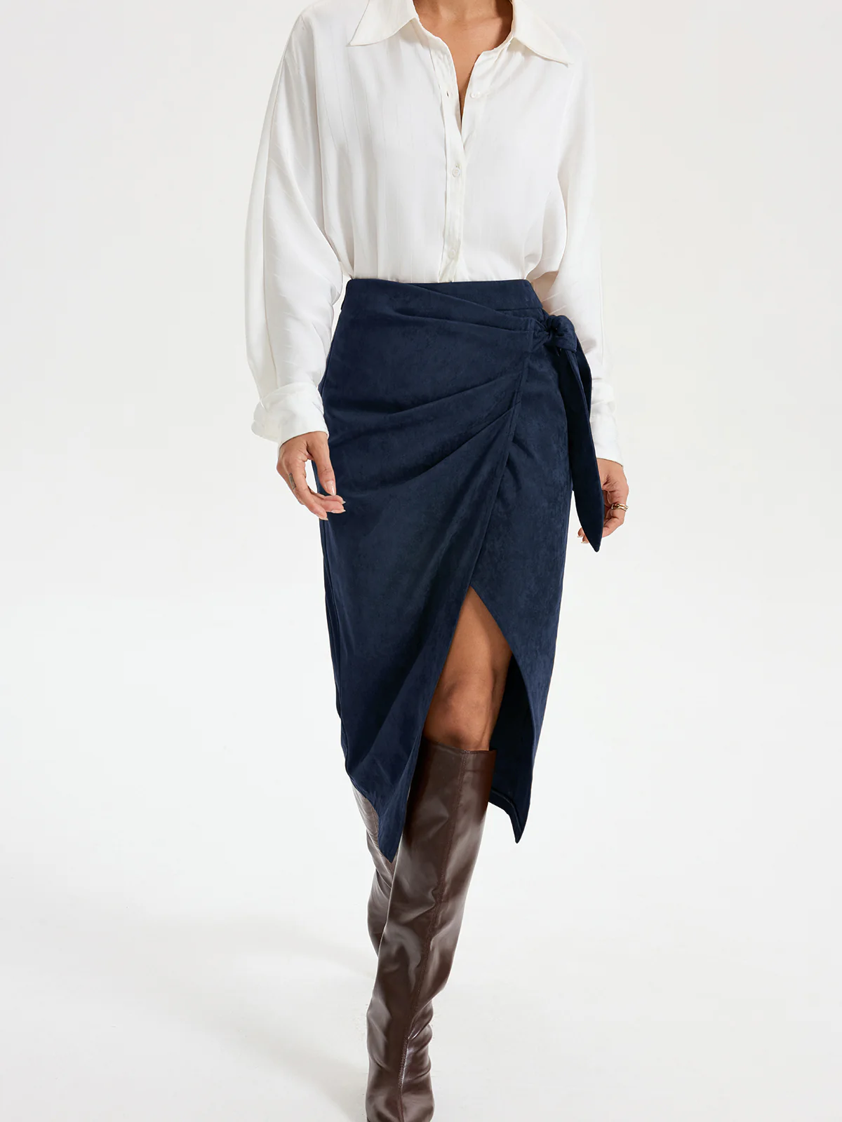Tie Knot Suede Effect Midi Skirt - Image 9
