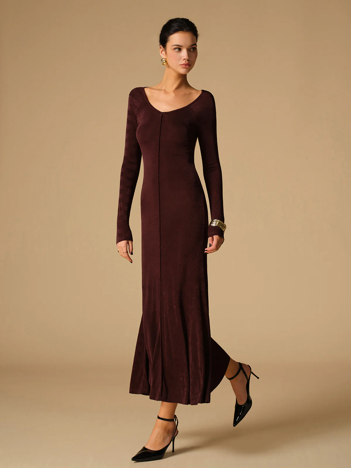 Tie Neck Backless Jersey Long Dress - Image 4