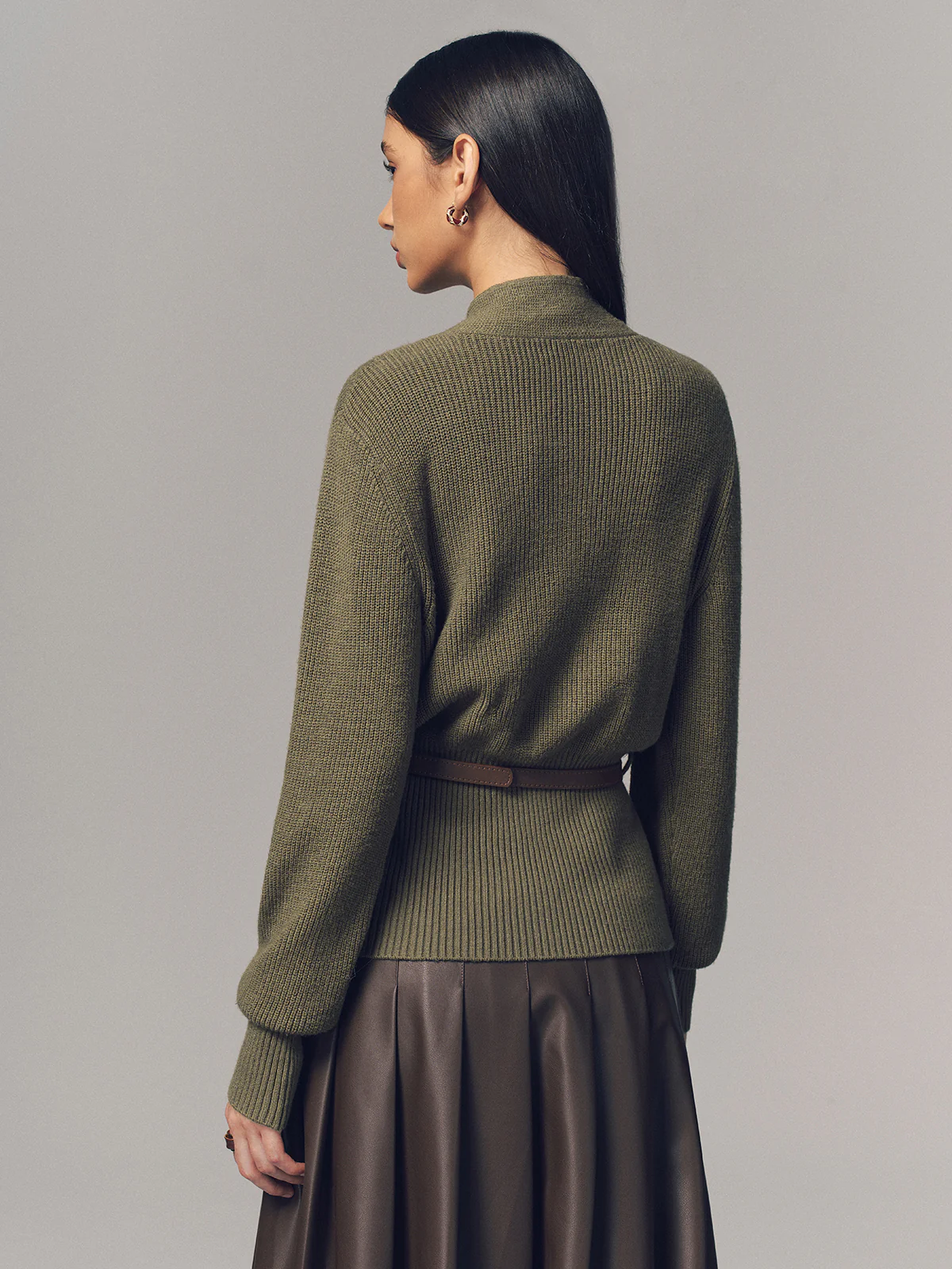 Tie Neck Belted Knit Cardigan - Image 6