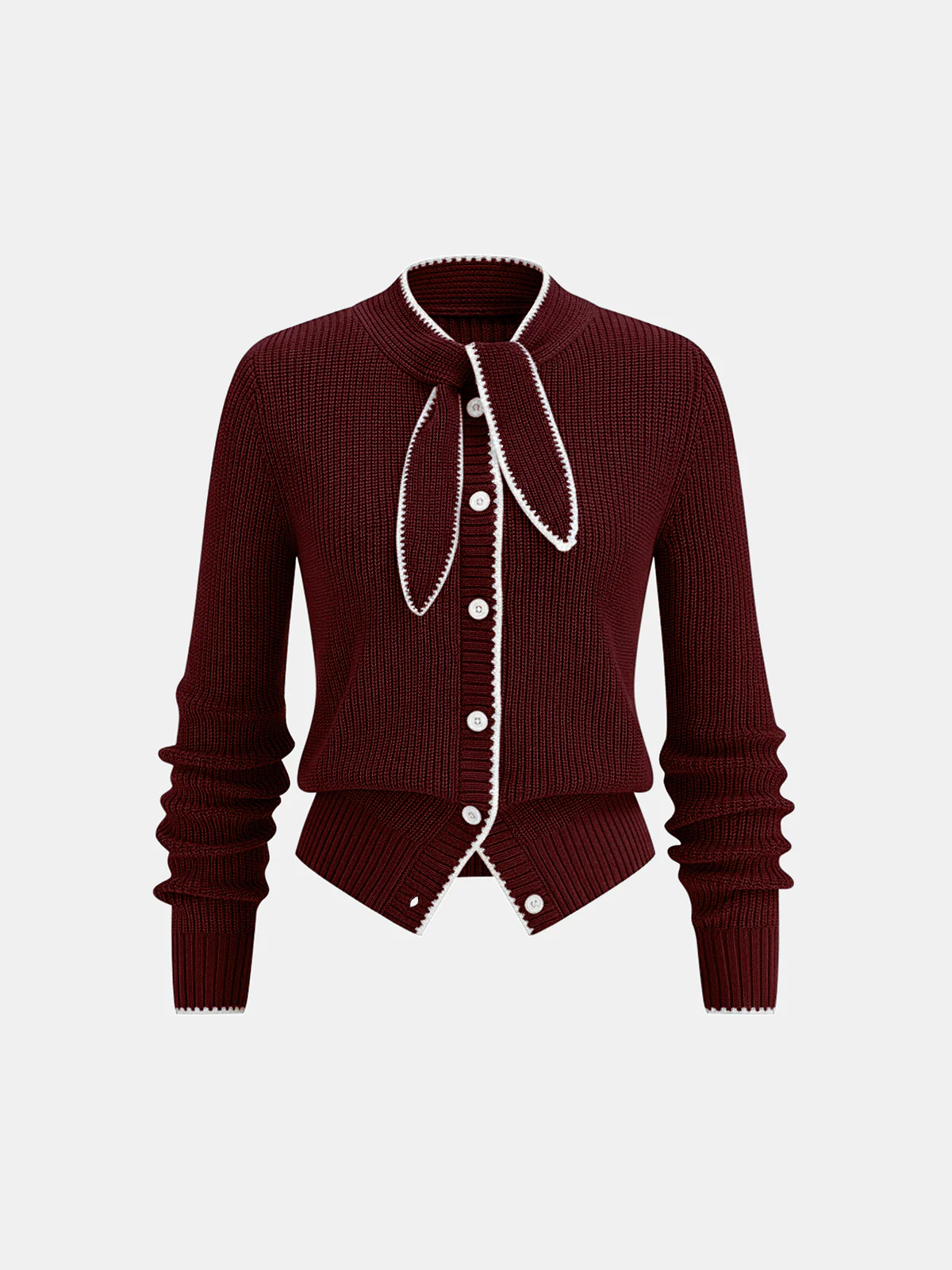 Tie Neck Contrast Trim Wool Blend Cardigan - Image 10