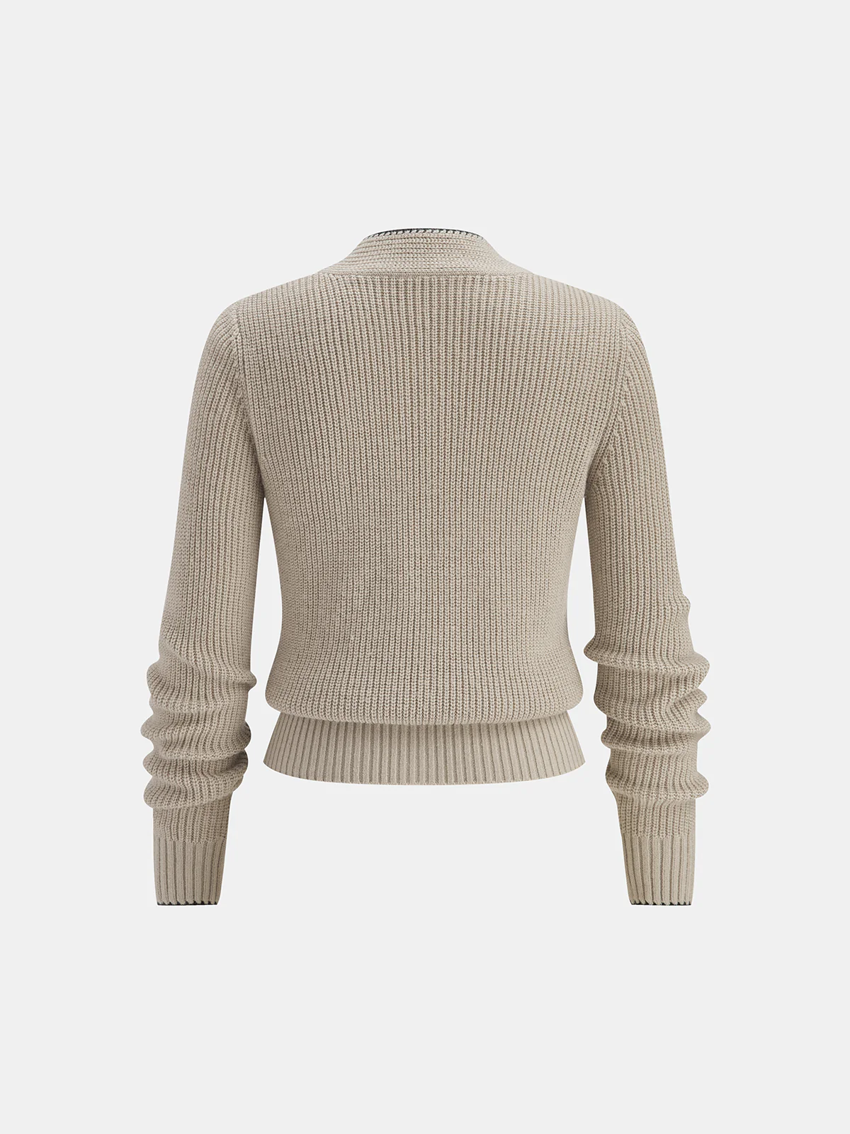 Tie Neck Contrast Trim Wool Blend Cardigan - Image 3