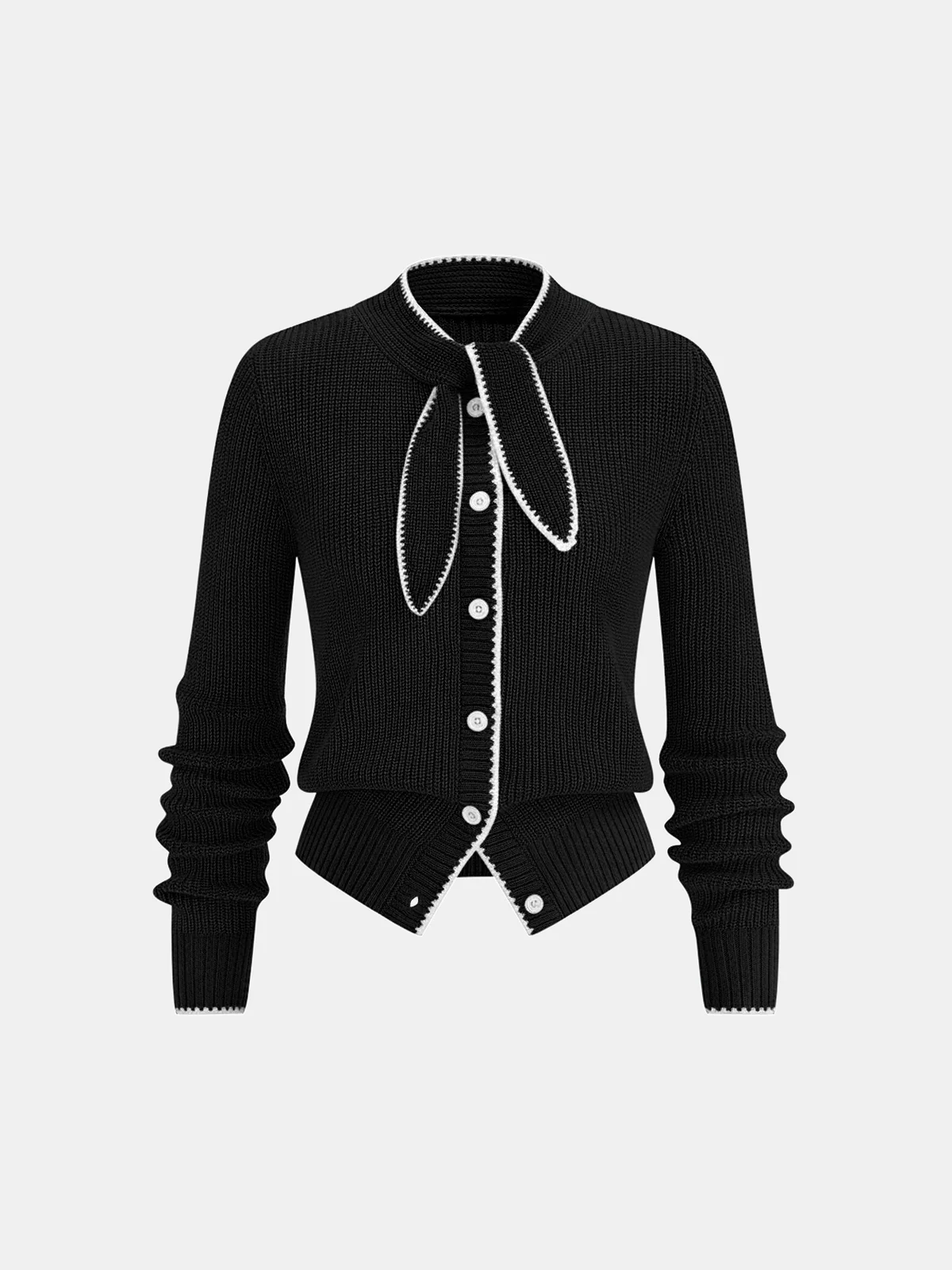 Tie Neck Contrast Trim Wool Blend Cardigan - Image 8