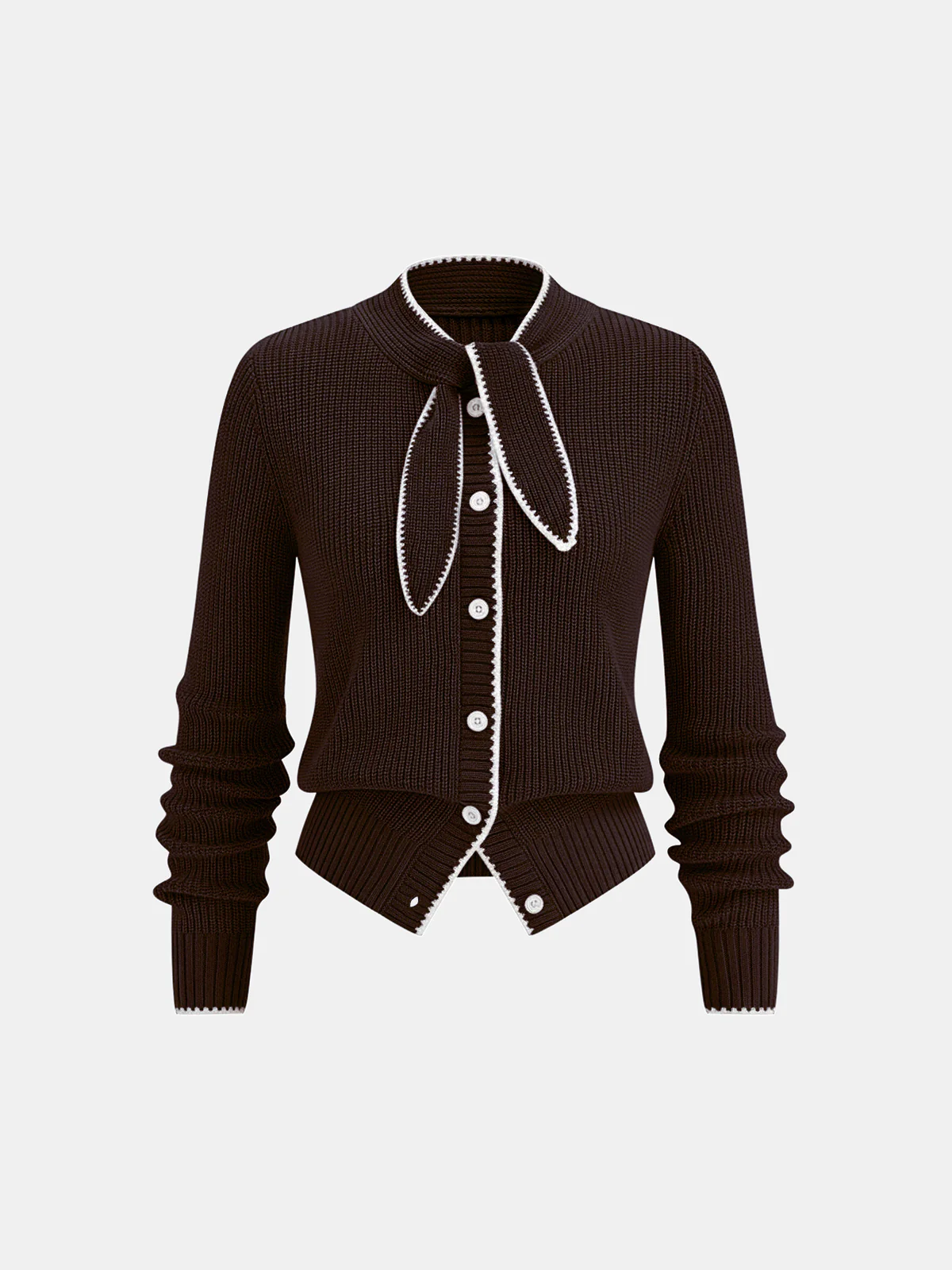 Tie Neck Contrast Trim Wool Blend Cardigan - Image 9