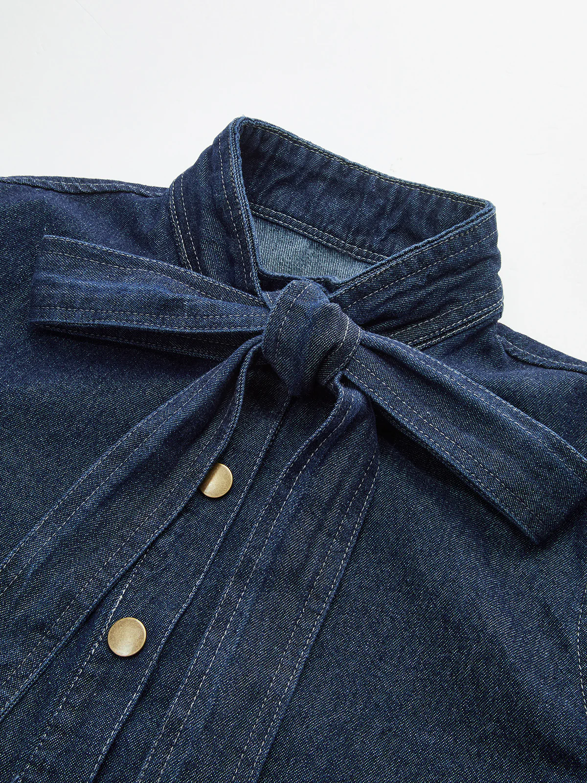 Tie Neck Denim Shirt - Image 5