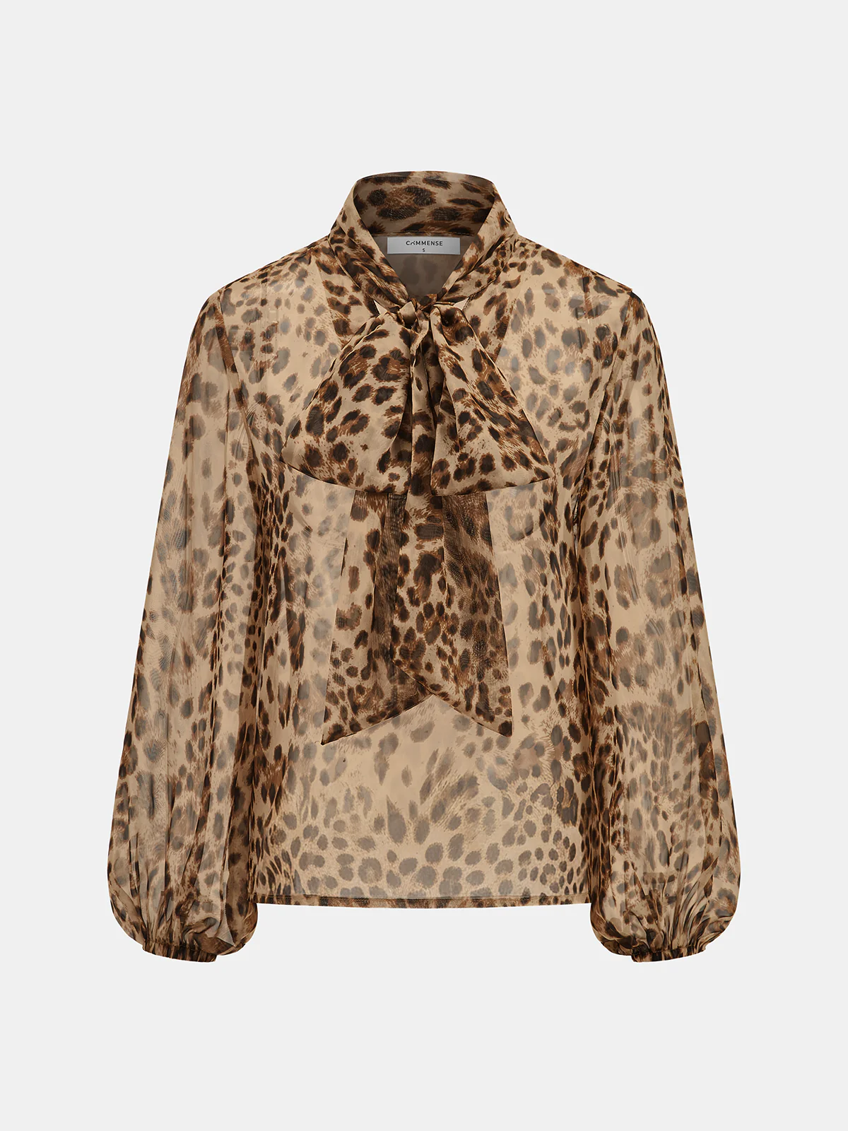 Tie-Neck Leopard-Print Sheer Blouse
