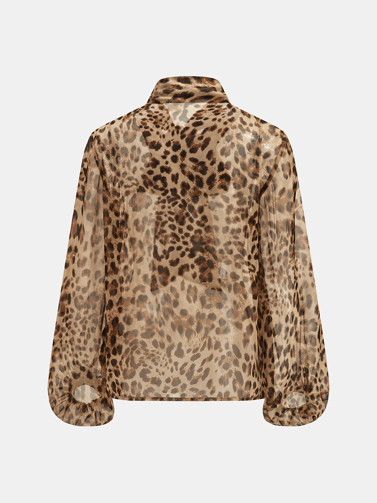 Tie-Neck Leopard-Print Sheer Blouse - Image 2