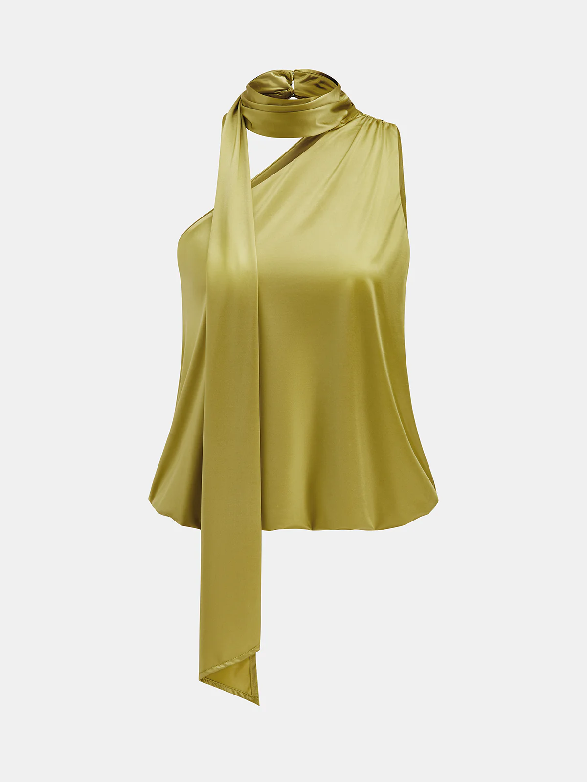 Tie-Neck One-Shoulder Satin Top - Image 2