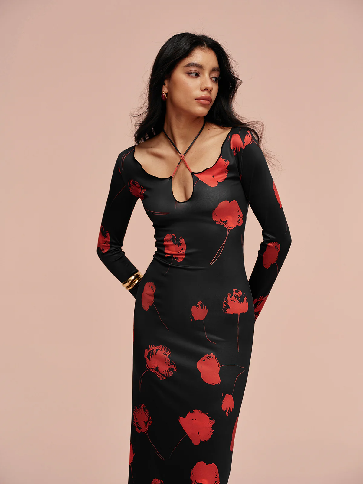 Tie Neck Printed Floral Dress - Image 2