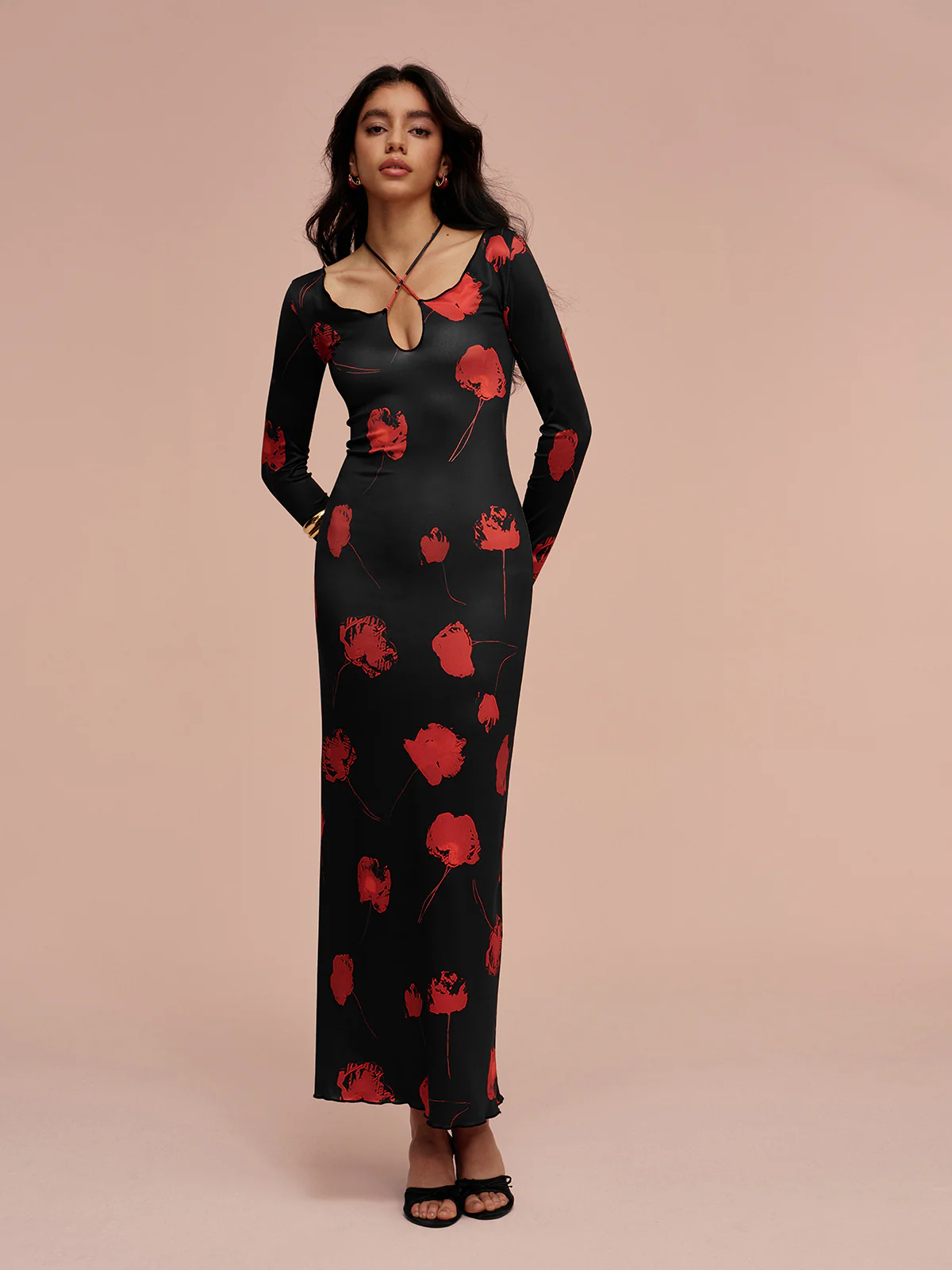 Tie Neck Printed Floral Dress - Image 4