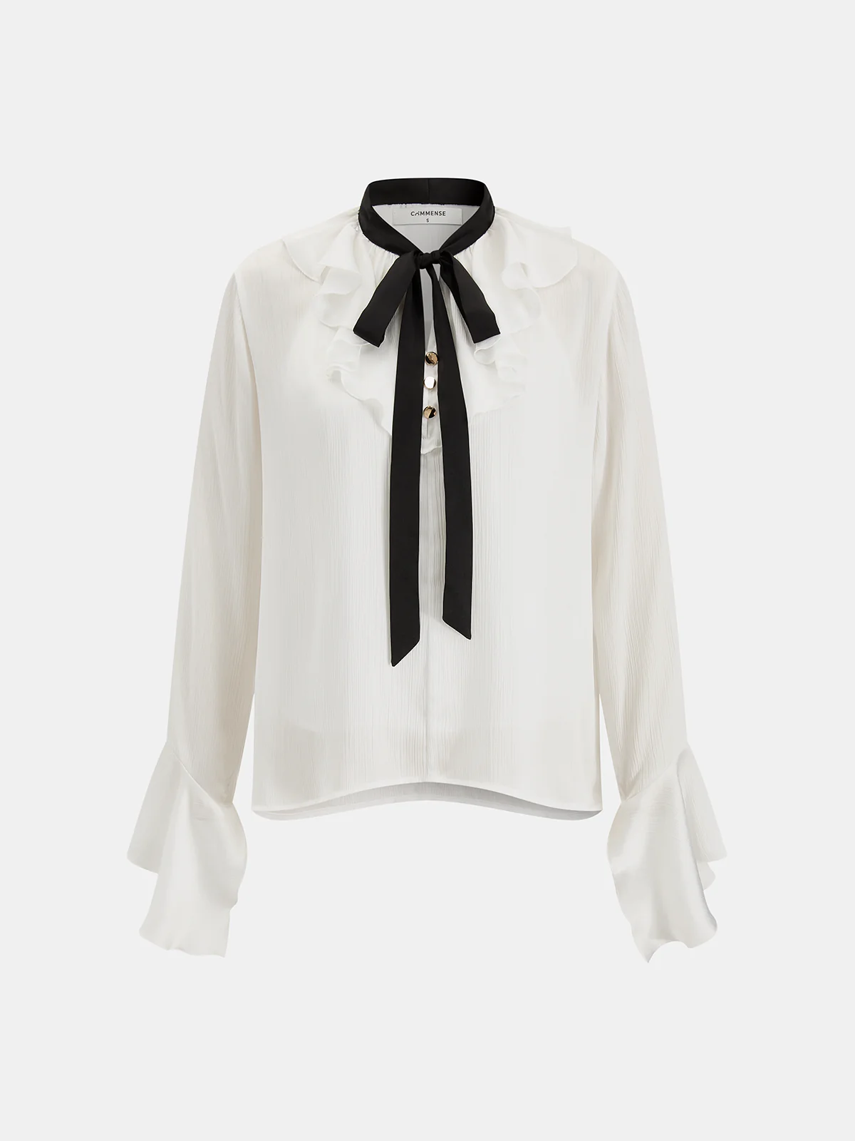 Tie-Neck Ruffle Flare Sleeve Blouse - Image 2
