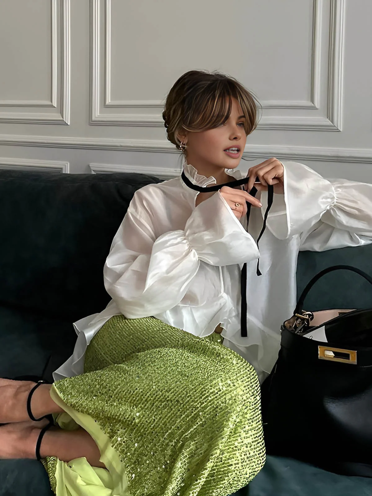 Semi-Sheer Tie-Neck Ruffle Shirt - Image 4