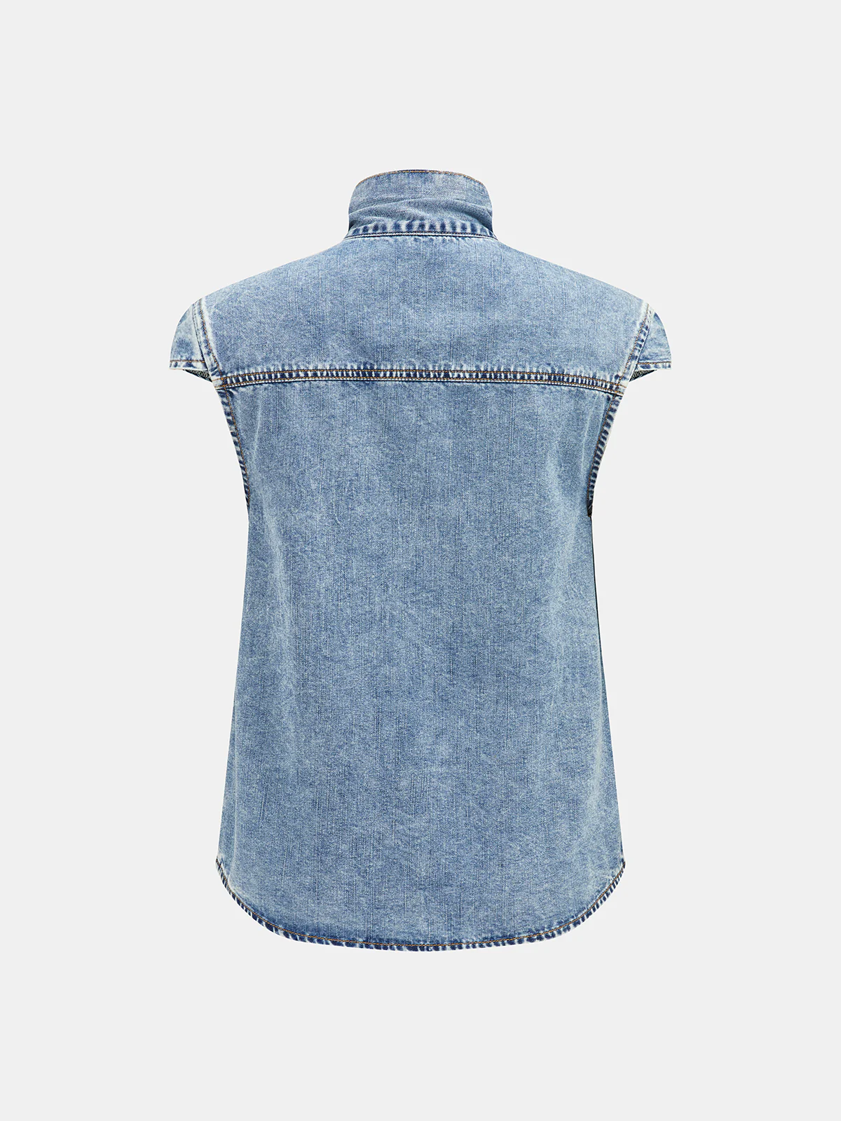Tie Neck Sleeveless Denim Shirt - Image 3