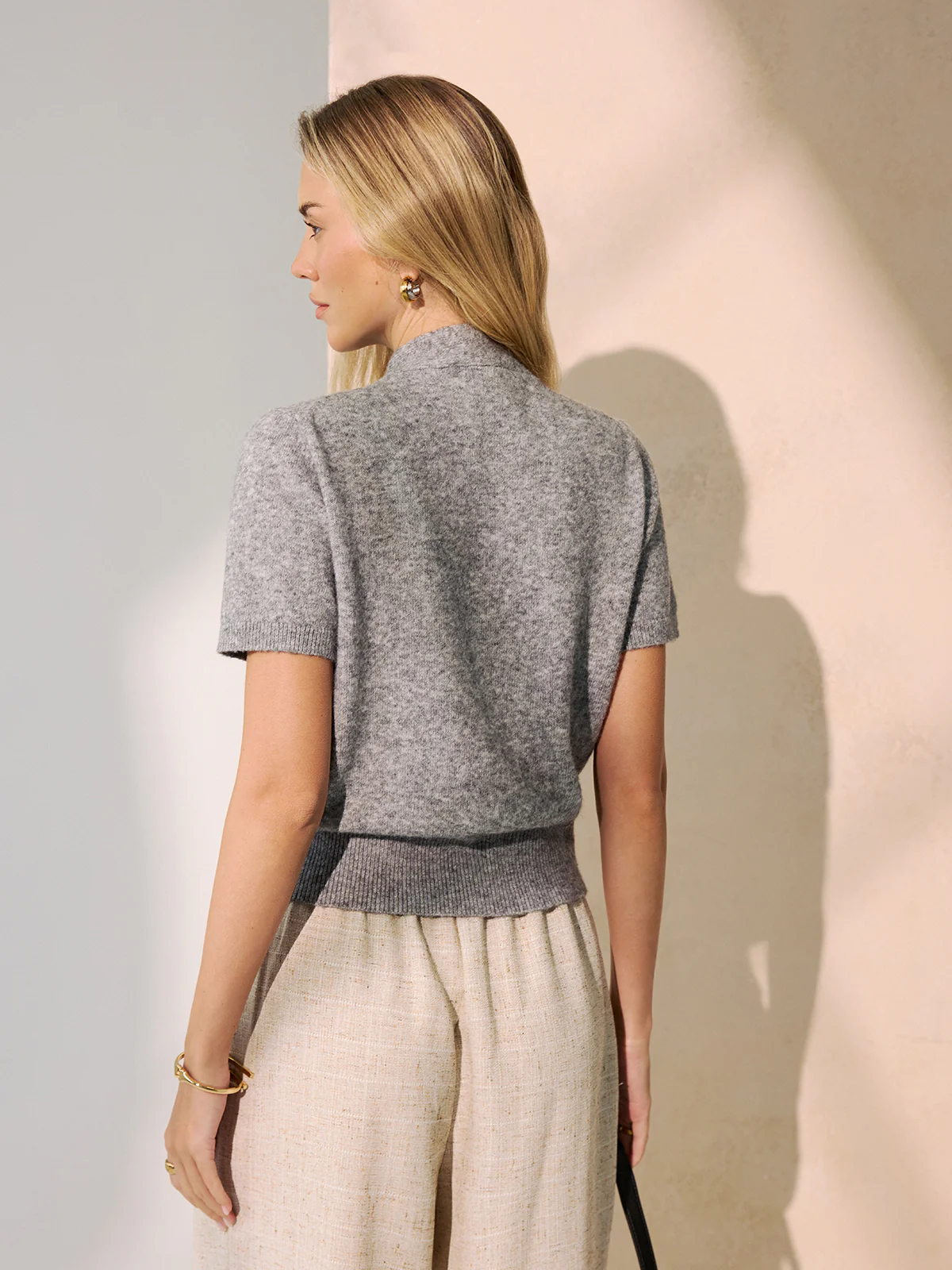 Tie-Neck Wool-Blend Short-Sleeve Cardigan - Image 6