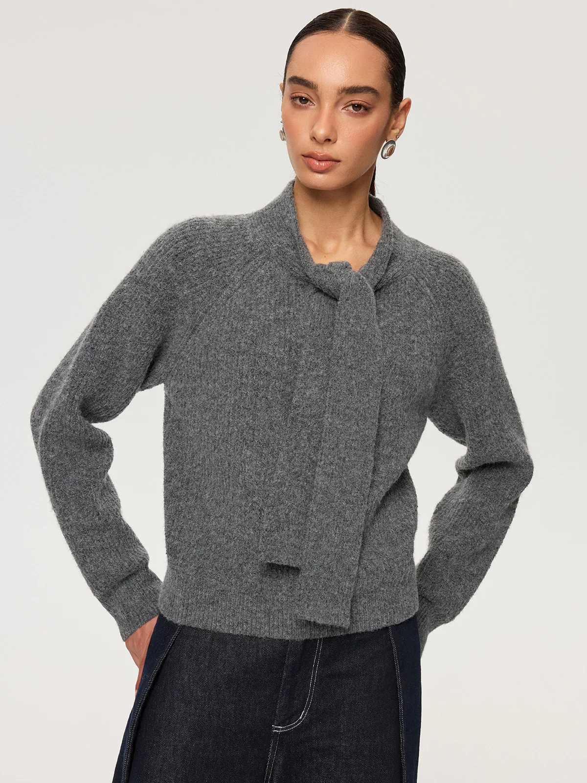 Tie-Neck Wool Blend Sweater - Image 2