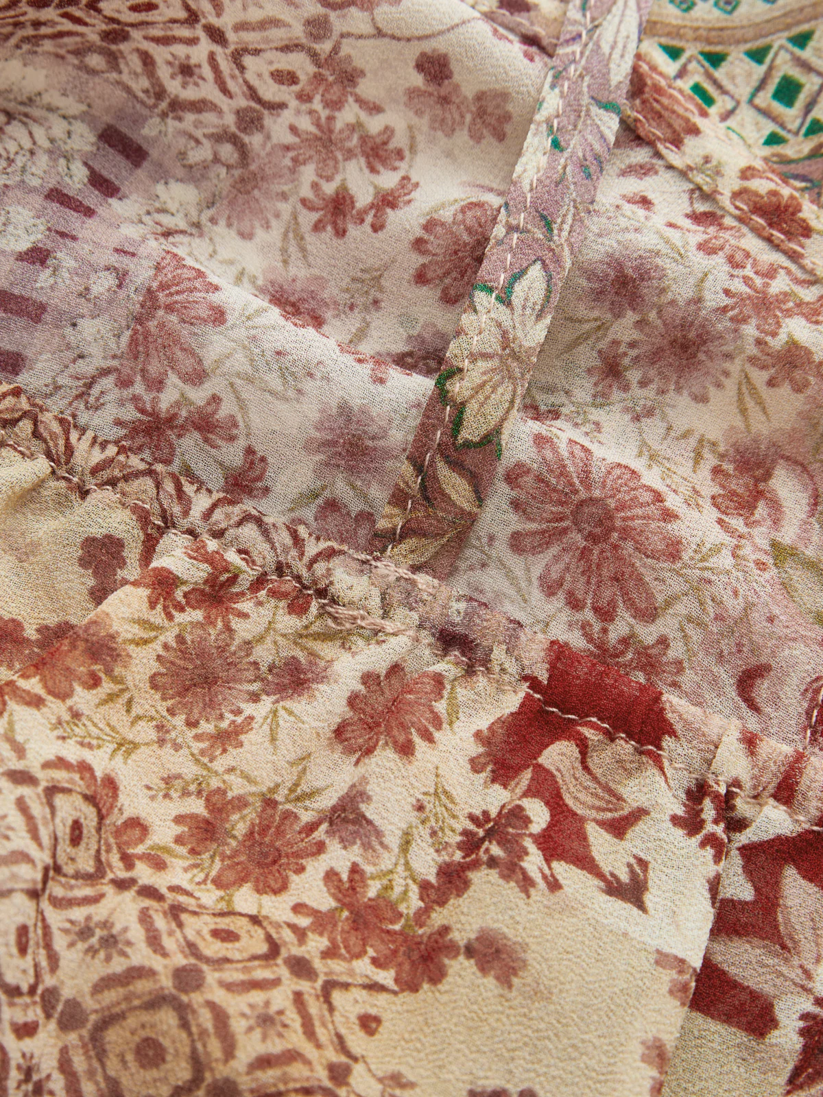 Tie Strap Ruffled Patchwork Floral Cami Top - Image 4