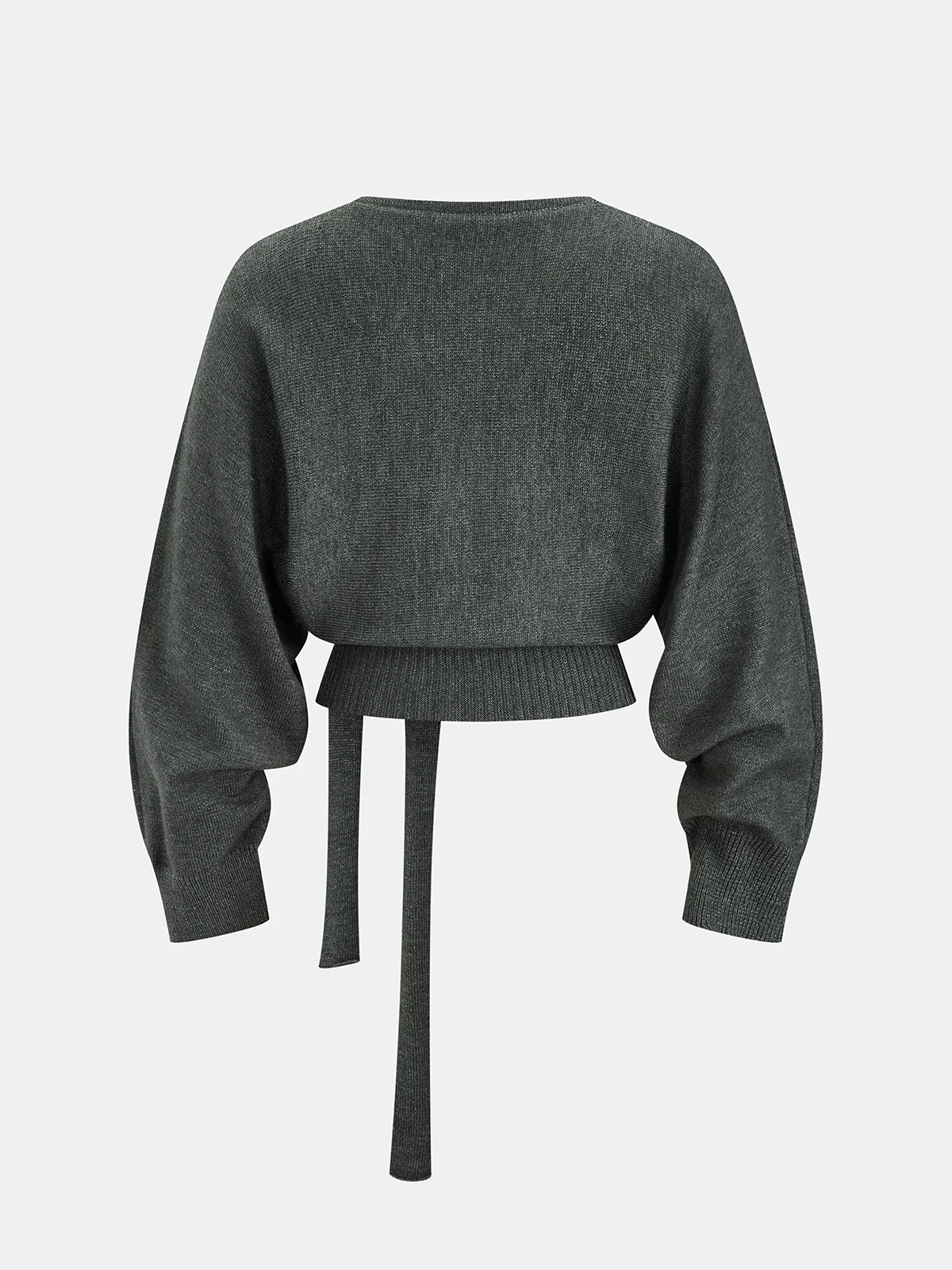 Tie-Waist Batwing-Sleeve Cropped Sweater - Image 2